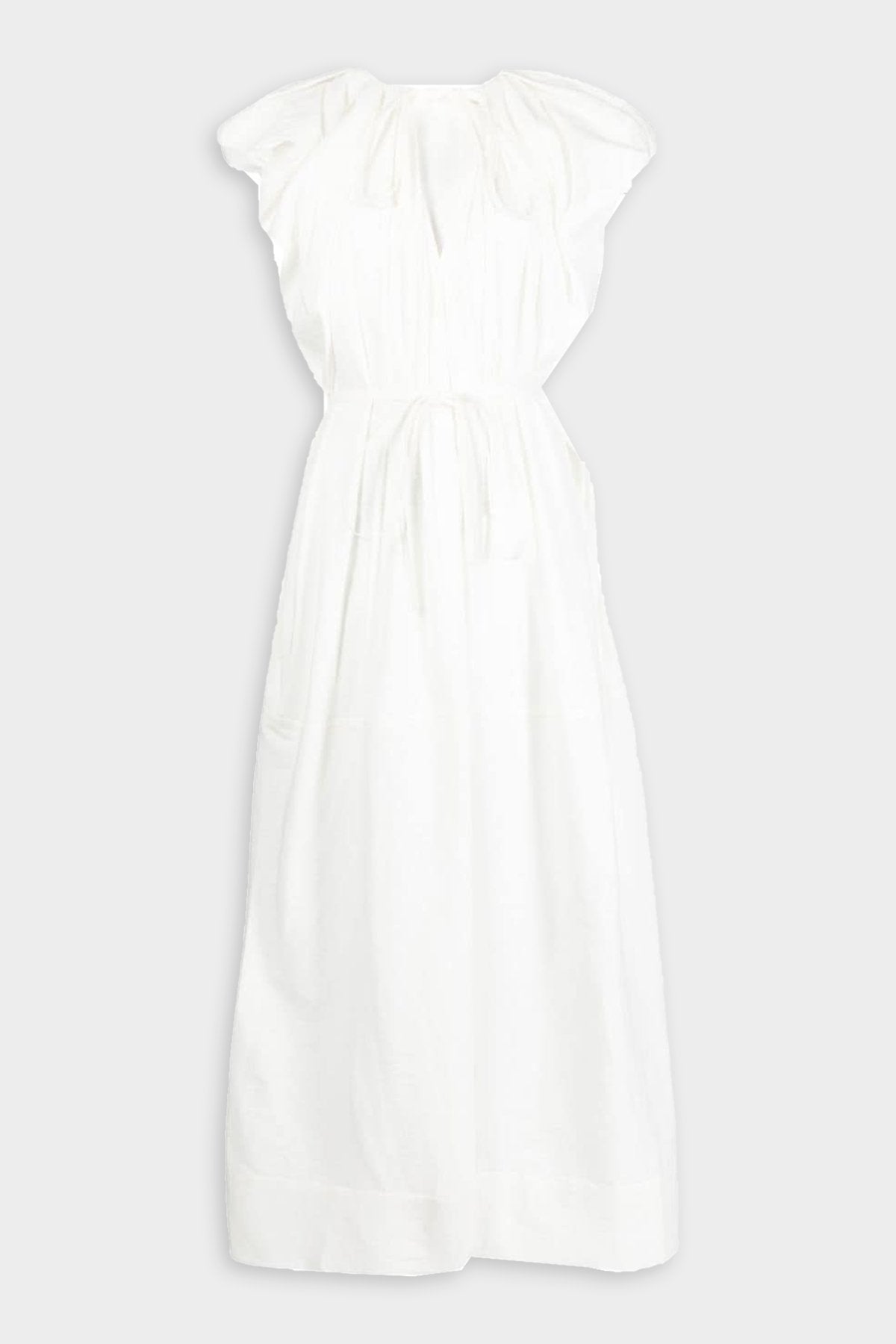 Ruched Tie Waist Dress in White - shop-olivia.com