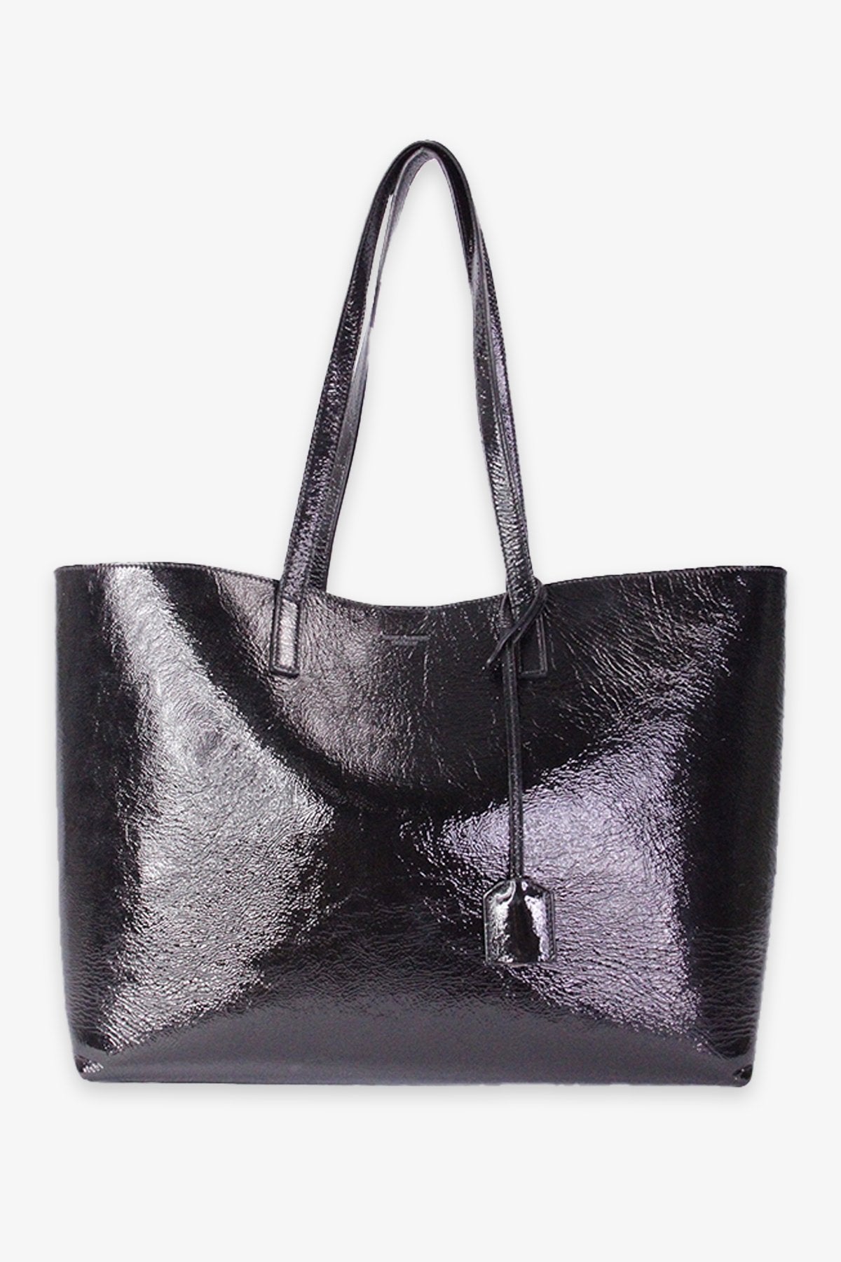 Saint Laurent Black Patent Shopping Tote - shop-olivia.com