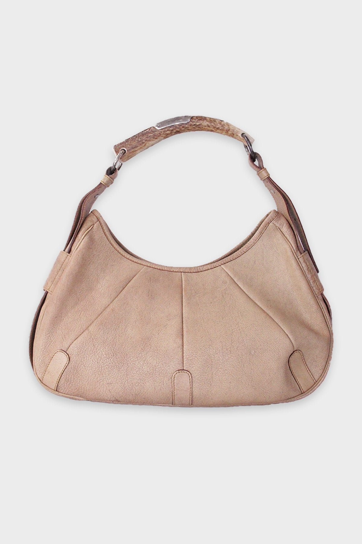Saint Laurent Tan Leather Shoulder Handbag with Horn Handle - shop-olivia.com