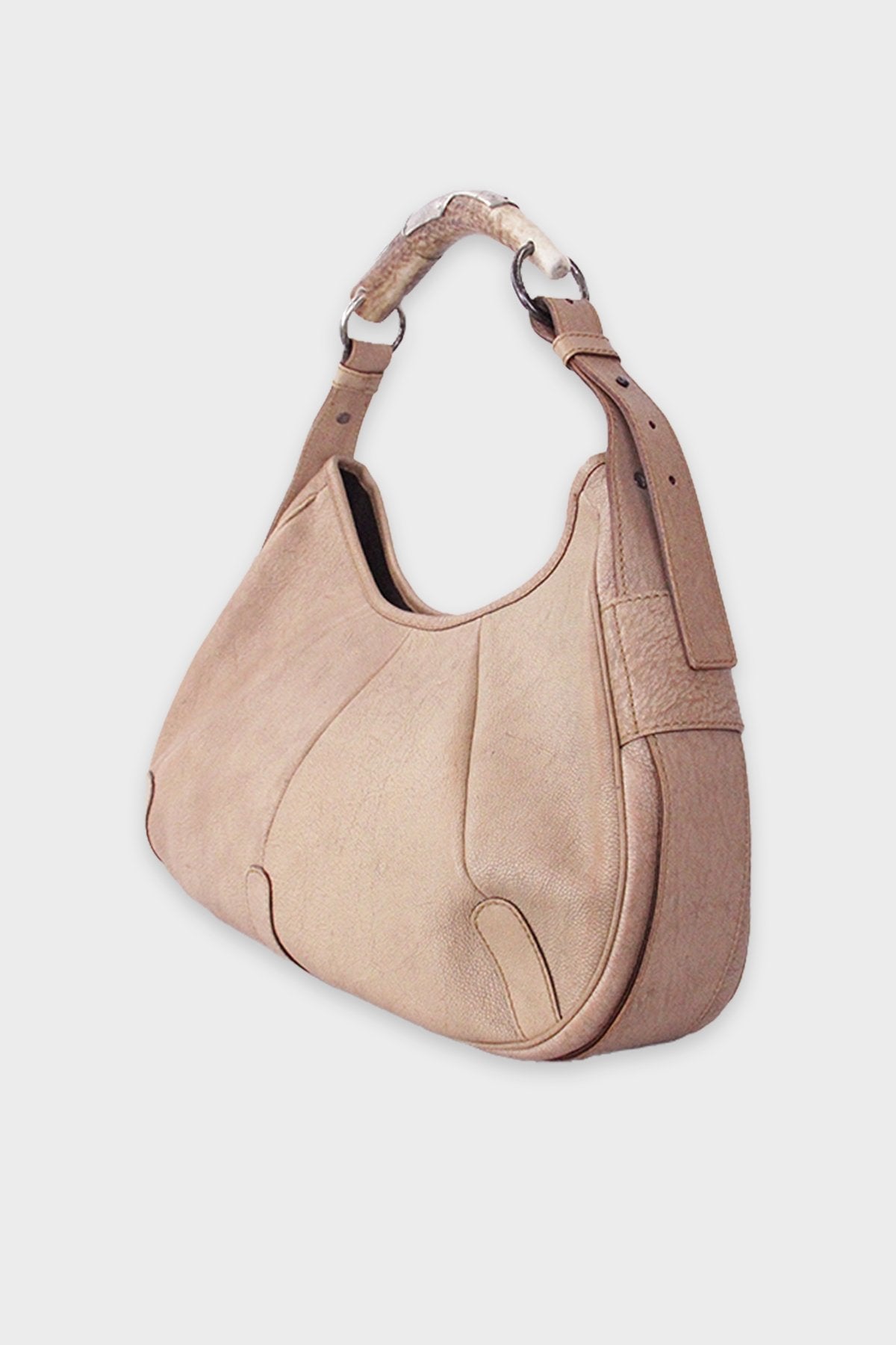 Saint Laurent Tan Leather Shoulder Handbag with Horn Handle - shop-olivia.com