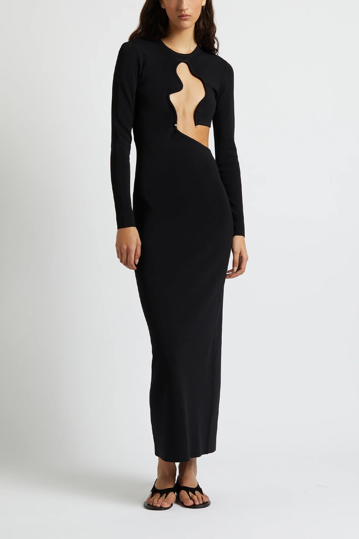 Salacia Wire Long Sleeve Column Dress in Black - shop-olivia.com