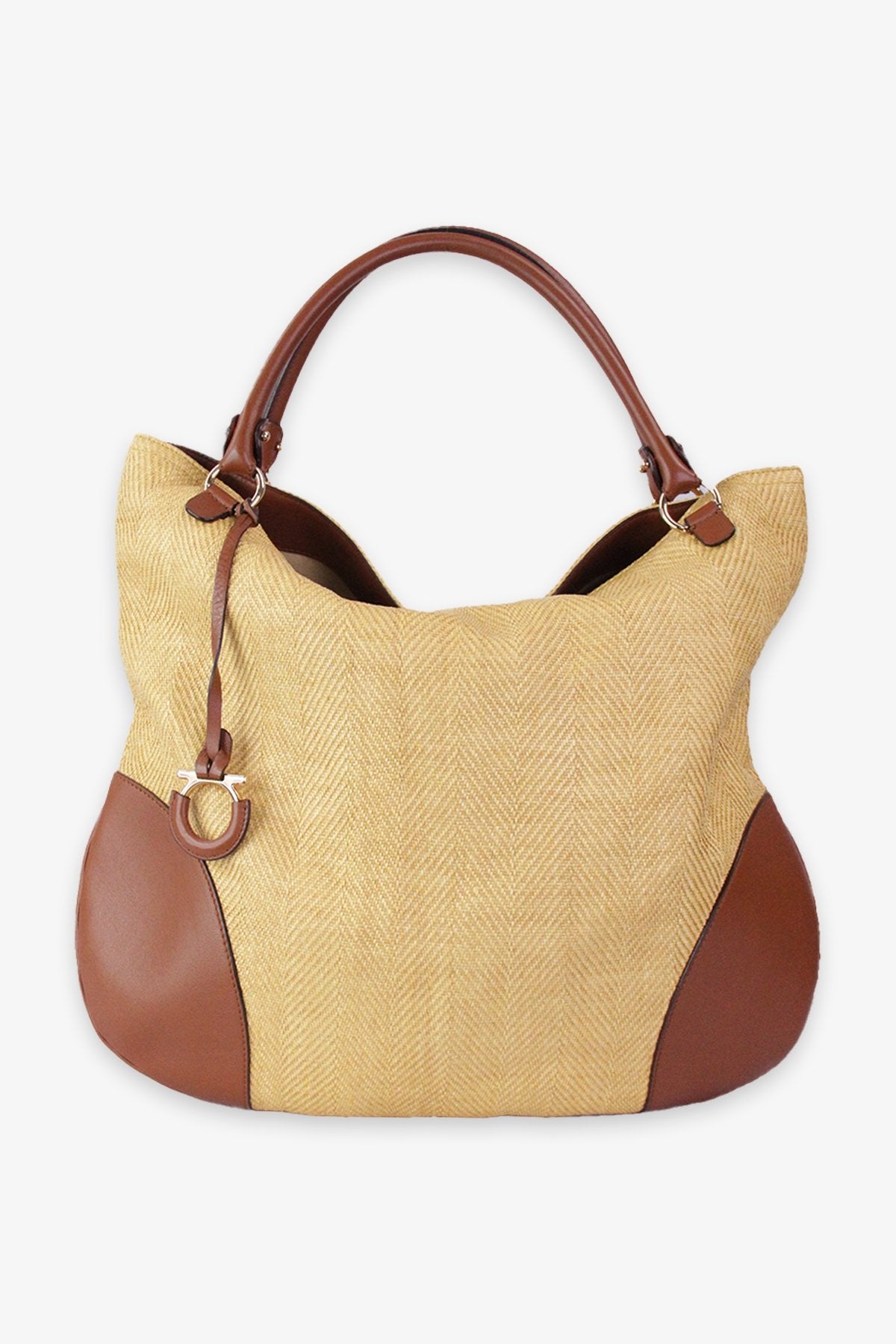 Salvatore Ferragamo Leather Trimmed Straw Tote - shop-olivia.com