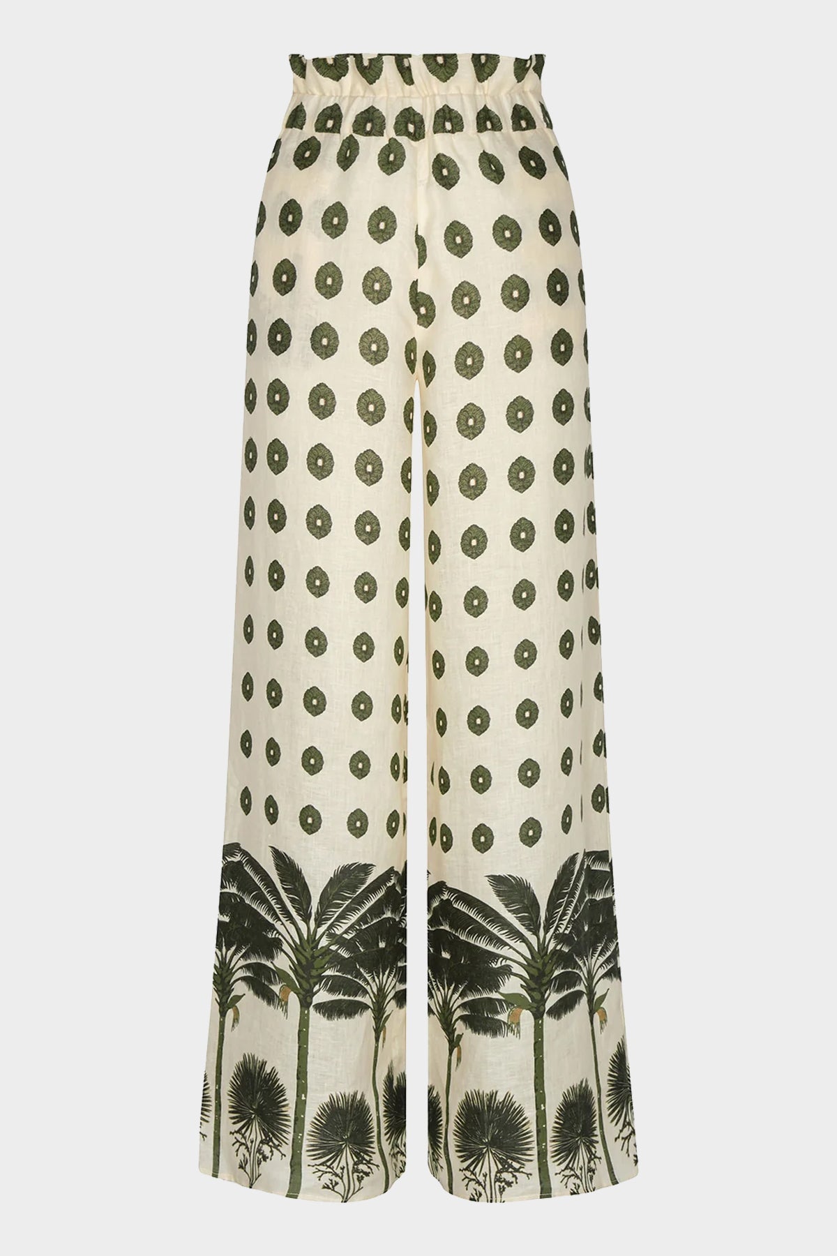 San Benito Linen Pants in Cream Mini Palms Green - shop-olivia.com
