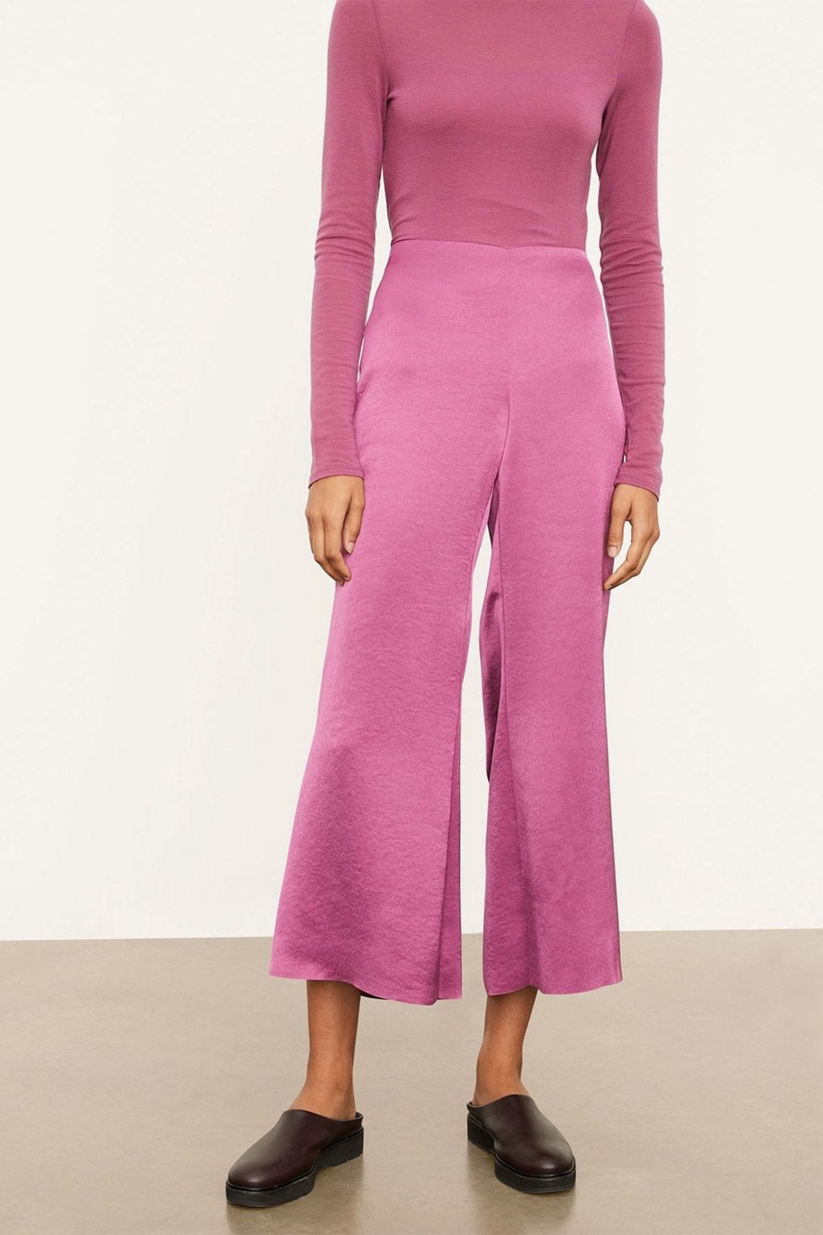 Satin Wide Flare Pant in Camellia - shop-olivia.com