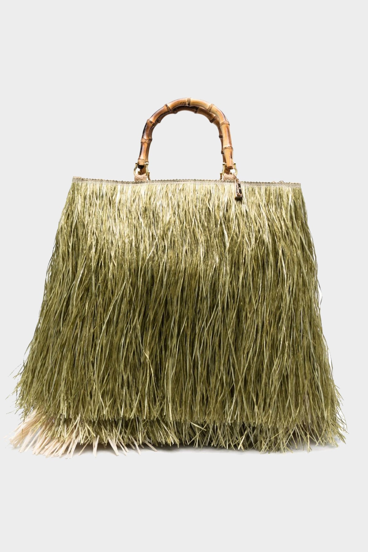 Scicli Fringed Raffia Large Tote Bag in Green