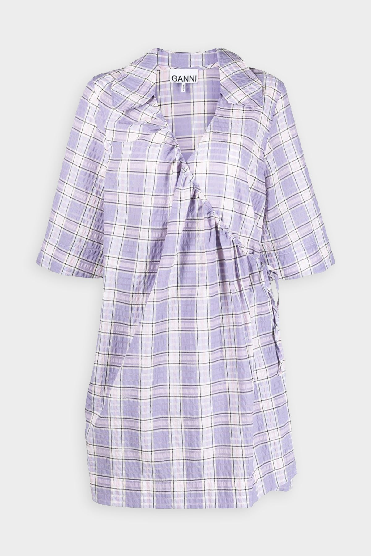 Seersucker Mini Wrap Dress in Check Persian Violet - shop-olivia.com