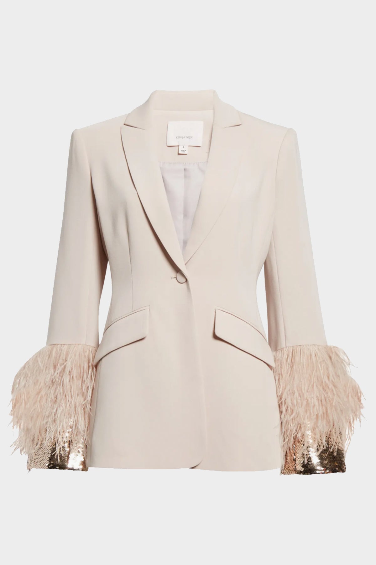 Sequin and Feather Cheyenne Blazer in Oyster - shop-olivia.com