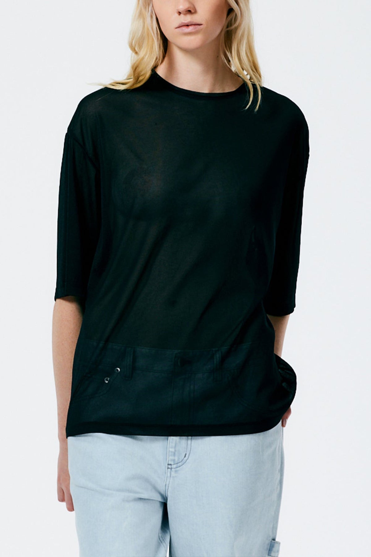 Sheer Gauze Easy T-Shirt in Black - shop-olivia.com