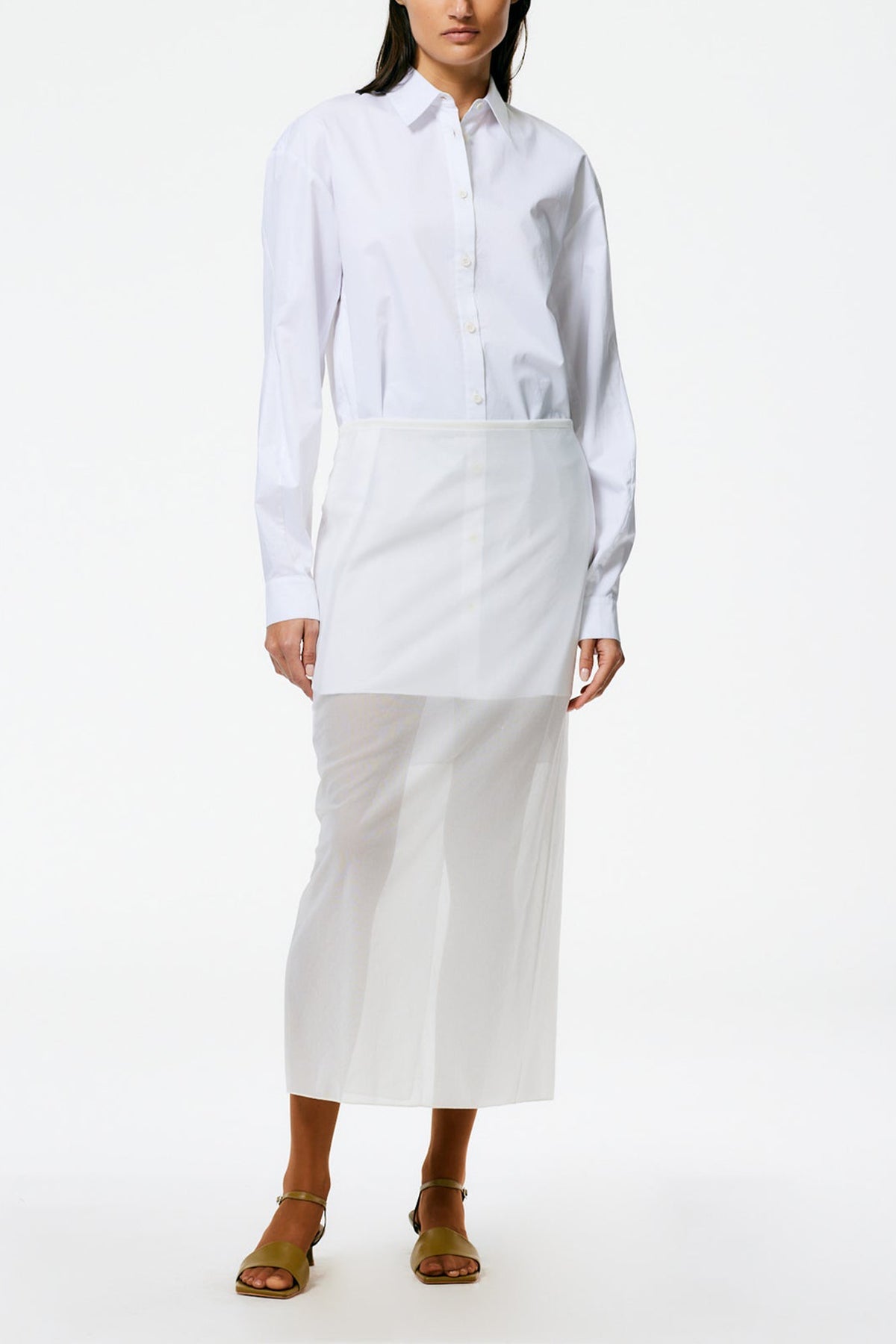 Sheer Gauze Maxi Pencil Skirt in White - shop-olivia.com