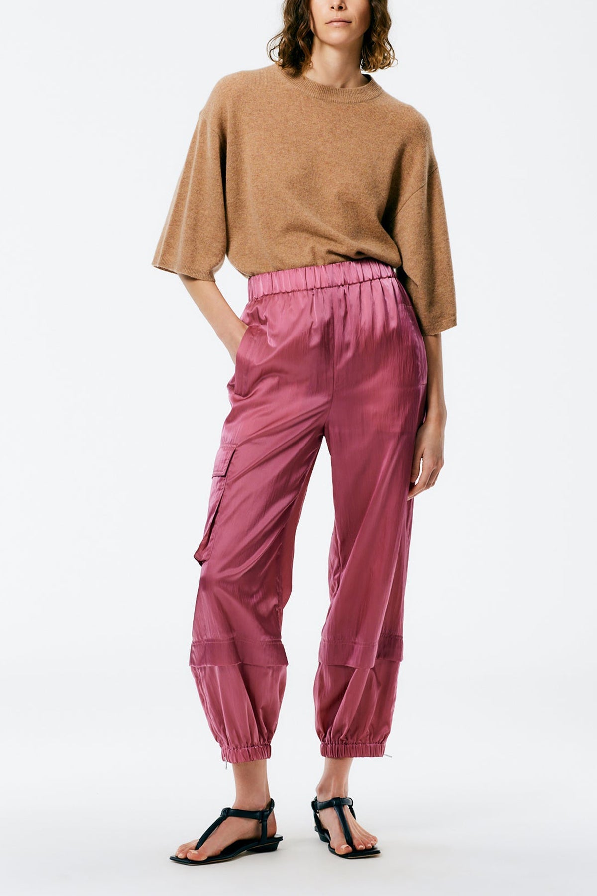 Shiny Nylon Wilt Pull On Jogger in Rose - shop-olivia.com
