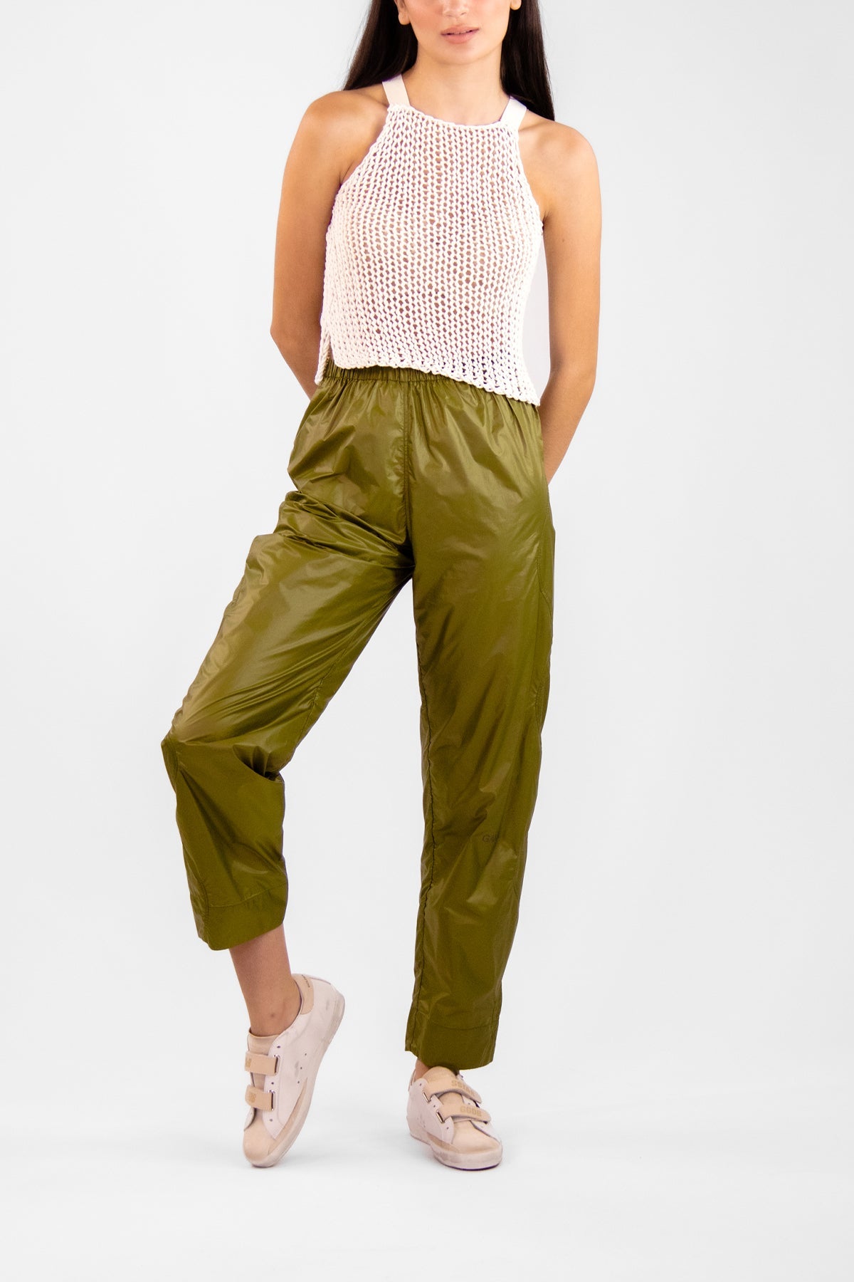 Shiny Quilt Elasticated Pants in Spaghnum - shop-olivia.com