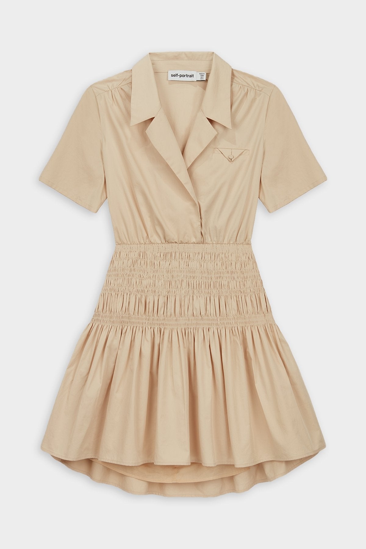 Shirred Cotton Mini Dress in Frosted Almond - shop-olivia.com
