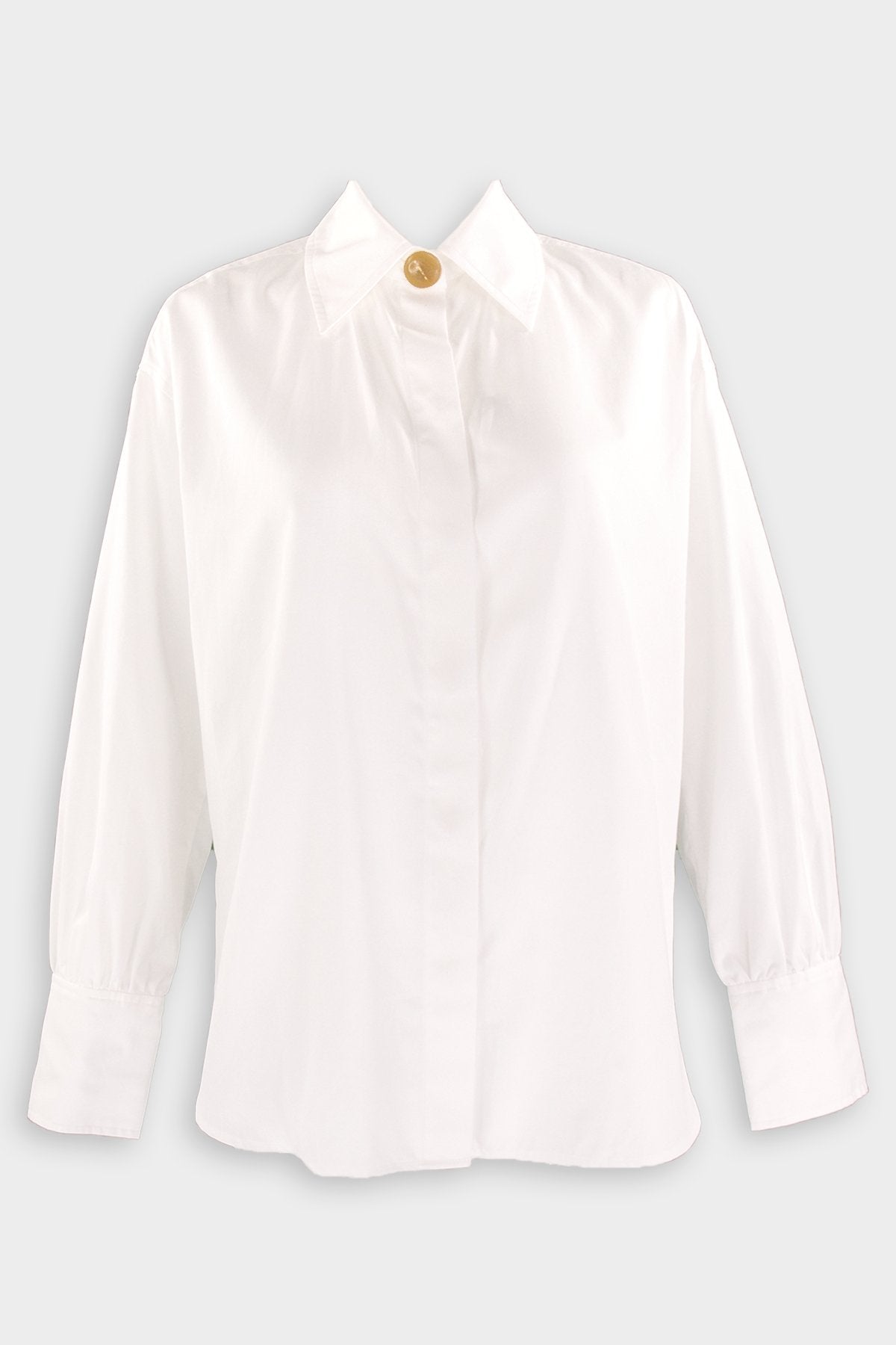 Shirred Cuff Long Sleeve Shirt in Optic White - shop-olivia.com