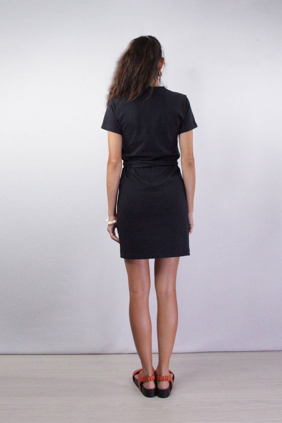 Short Sleeve Waist Tie Dress in Coastal Blue - shop-olivia.com