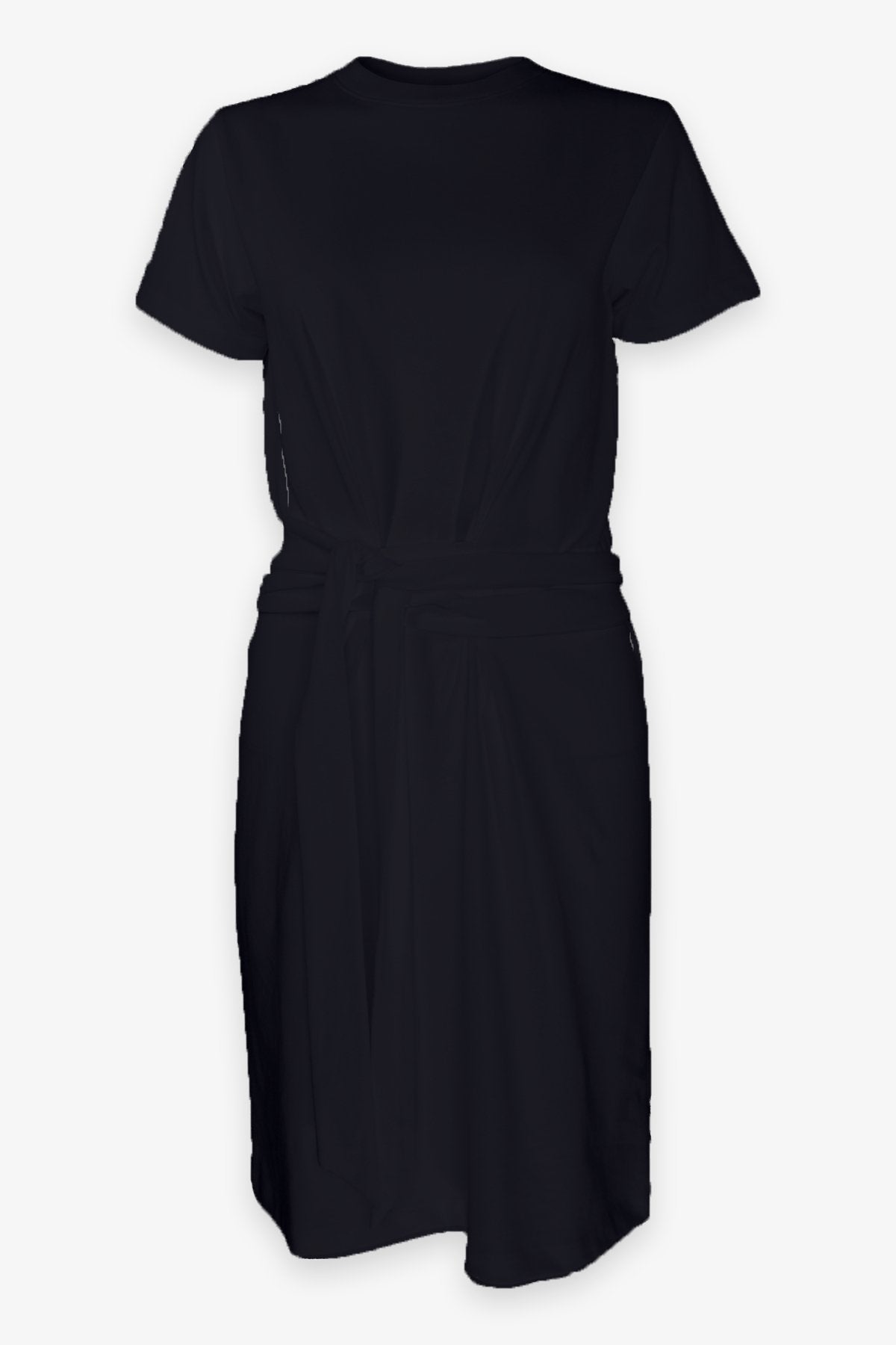 Short Sleeve Waist Tie Dress in Coastal Blue - shop-olivia.com