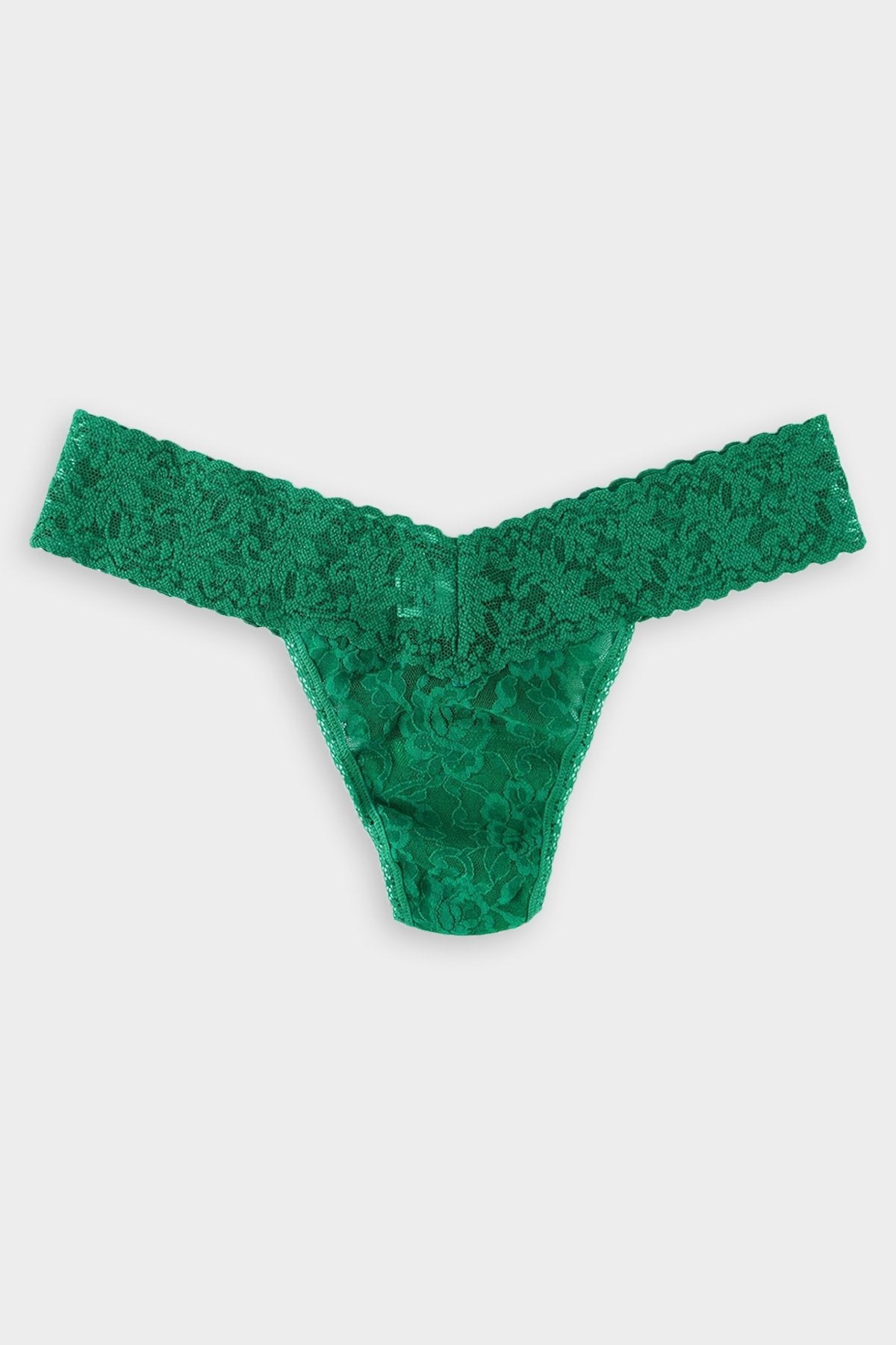 Signature Lace Low Rise Thong in Green Envy