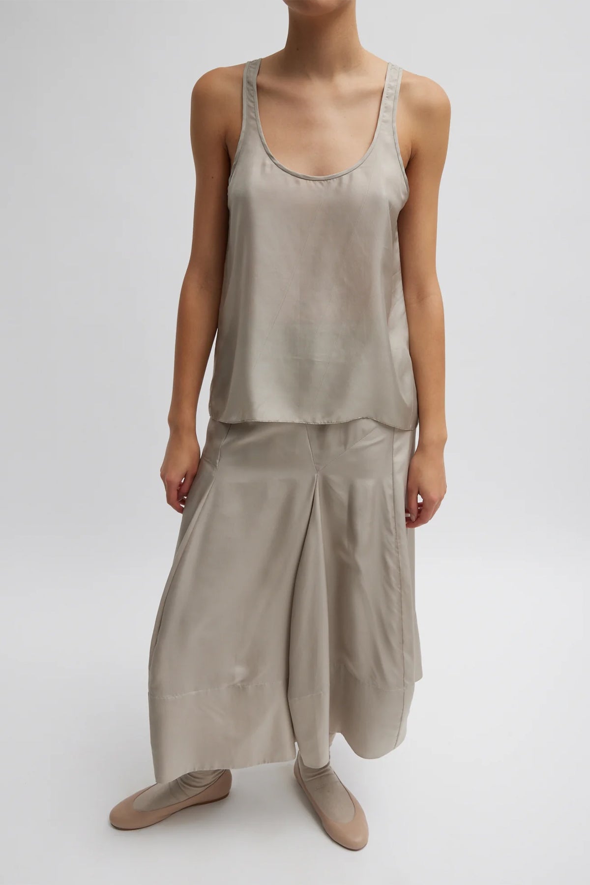 Silk Habutai Circular Seamed Skirt in Light Stone - shop-olivia.com