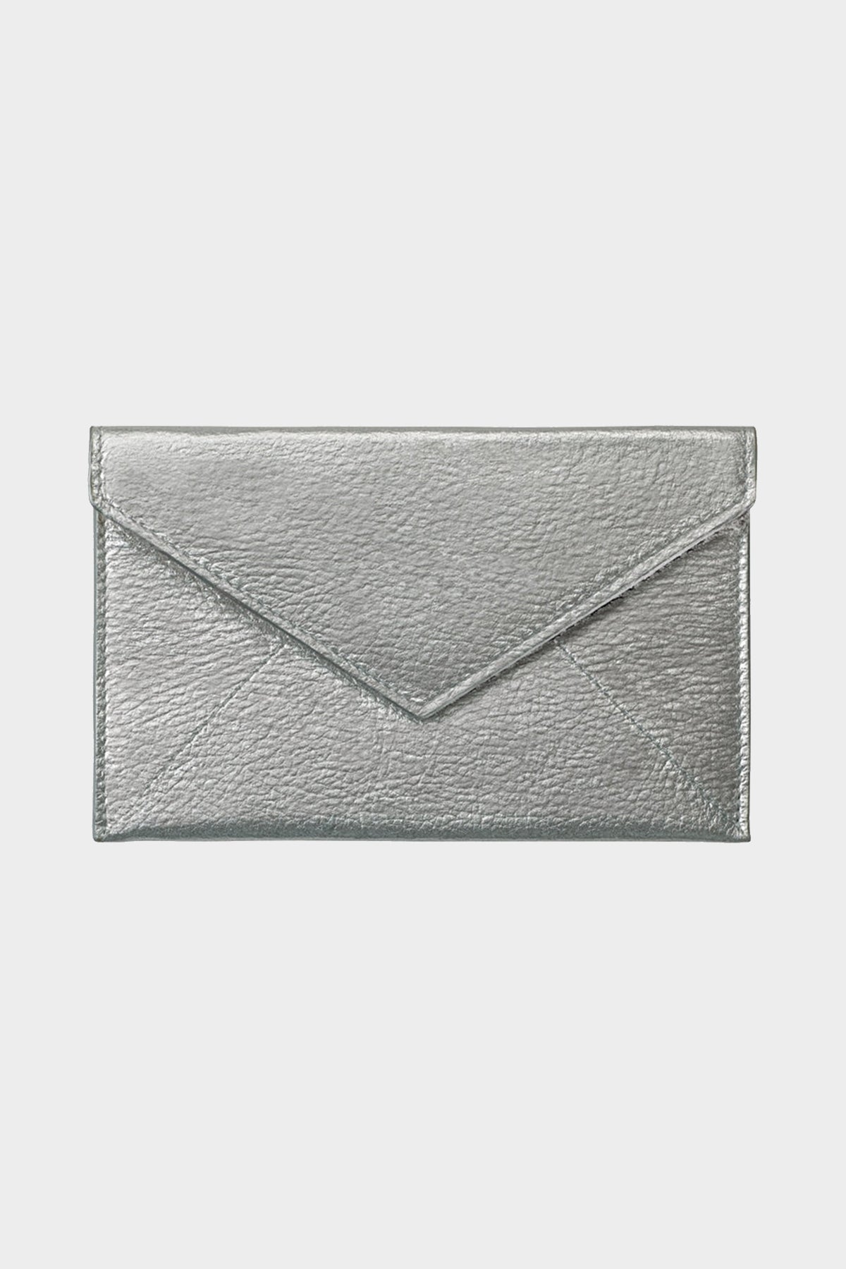 Silver Metallic Goatskin Medium Envelope - shop-olivia.com