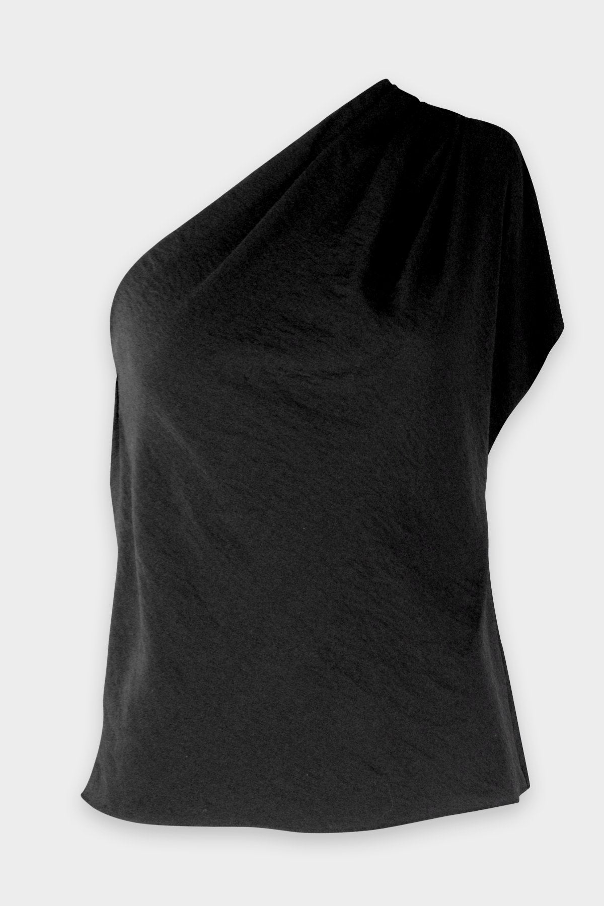 Single Shoulder Cascade Drape Top in Black - shop-olivia.com