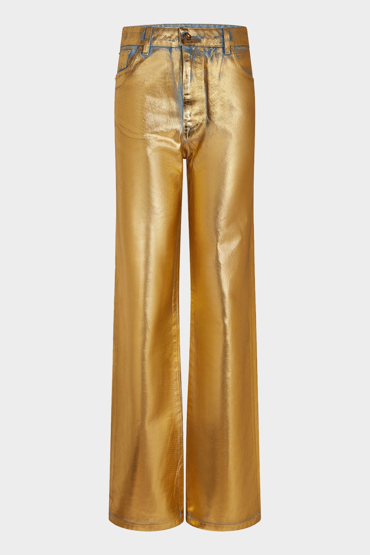 Straight Metallic Paint Effect Jeans in Dark Gold - shop-olivia.com