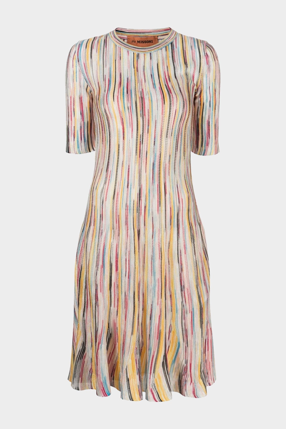 Striped Crewneck Knitted Dress in Multicolor - shop-olivia.com