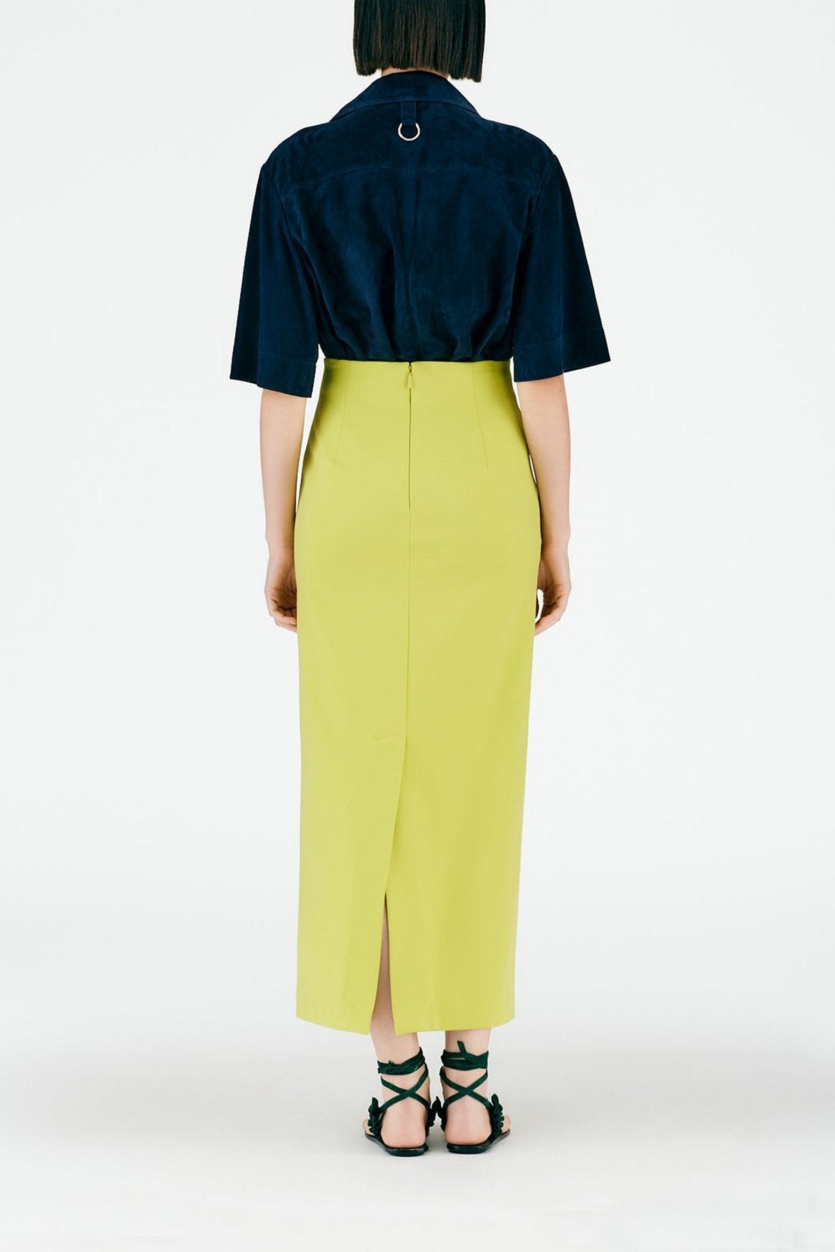 Structured Knit Pencil Skirt in Geko Green - shop-olivia.com