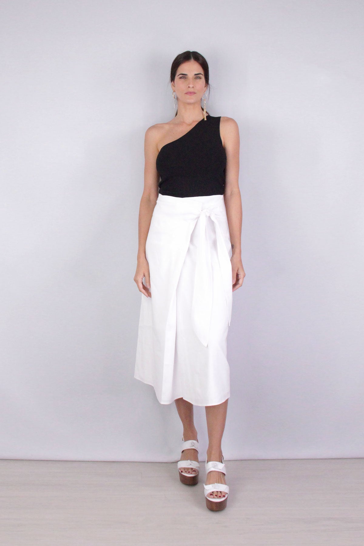 Tie Front Linen Skirt in Optic White - shop-olivia.com