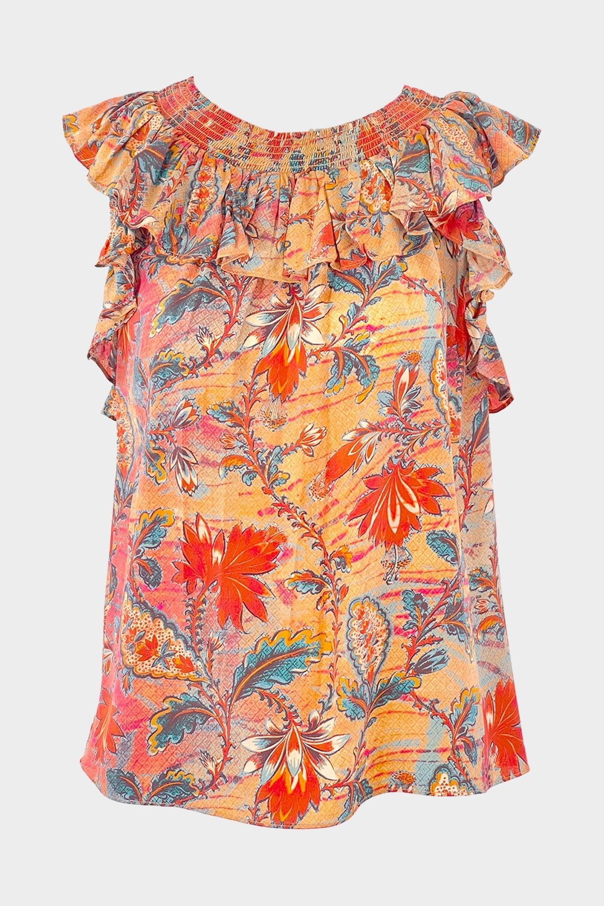Tulip Sleeveless Top in Coral Bloom - shop-olivia.com