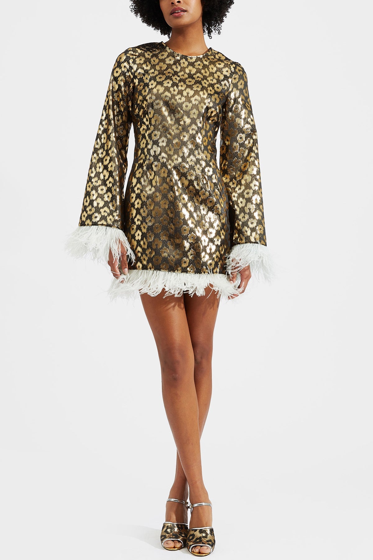 Twiggy Dress with Feathers in Leopard Chine - shop-olivia.com