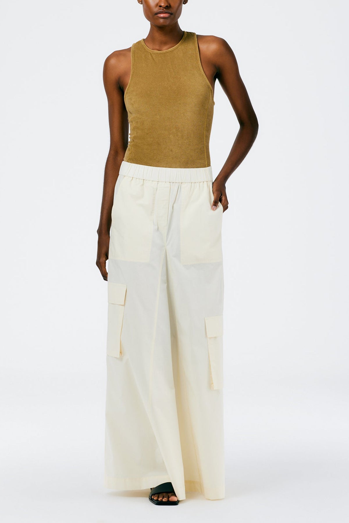 Vintage Cotton Pull On Cargo Godet Skirt in Cream - shop-olivia.com