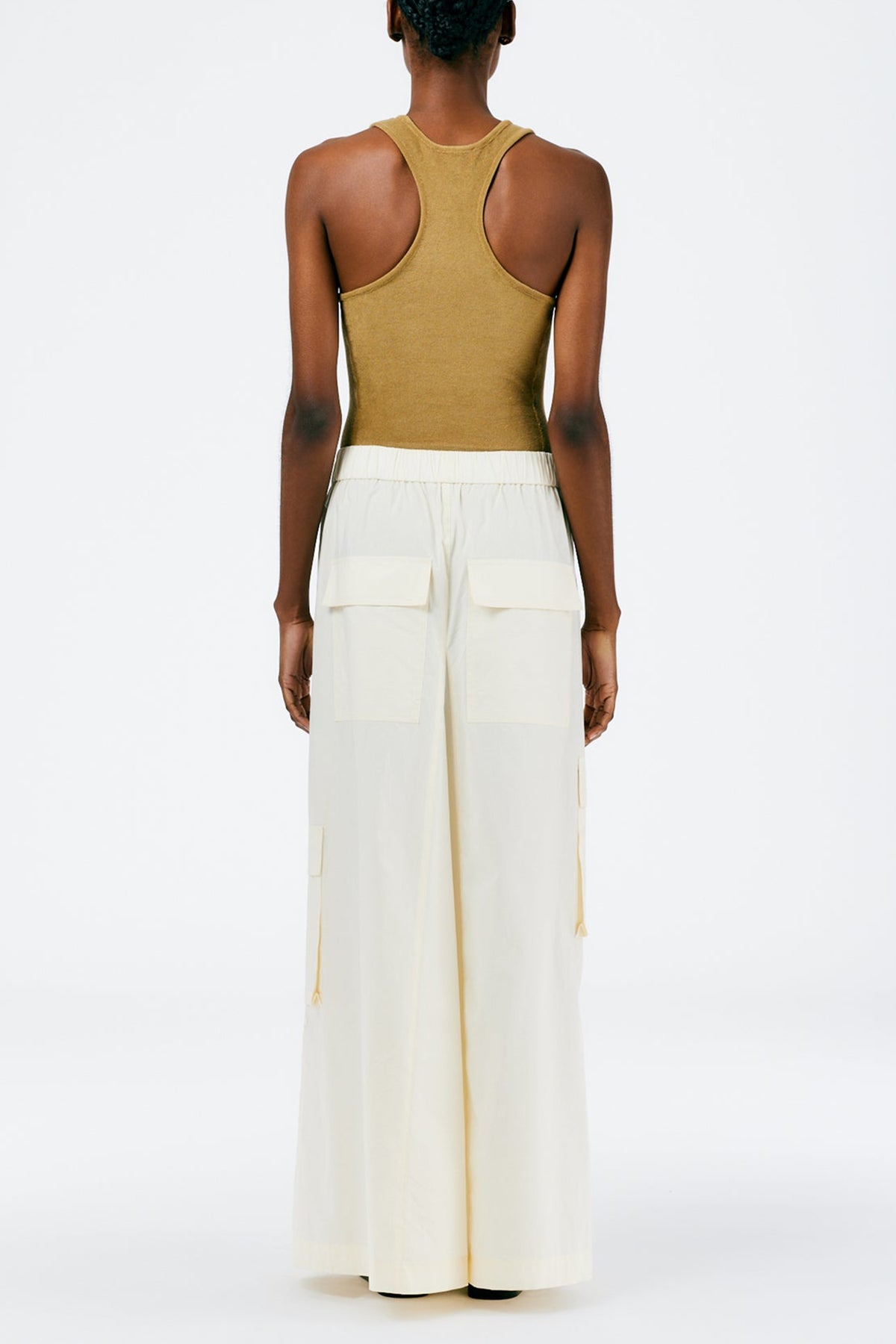 Vintage Cotton Pull On Cargo Godet Skirt in Cream - shop-olivia.com