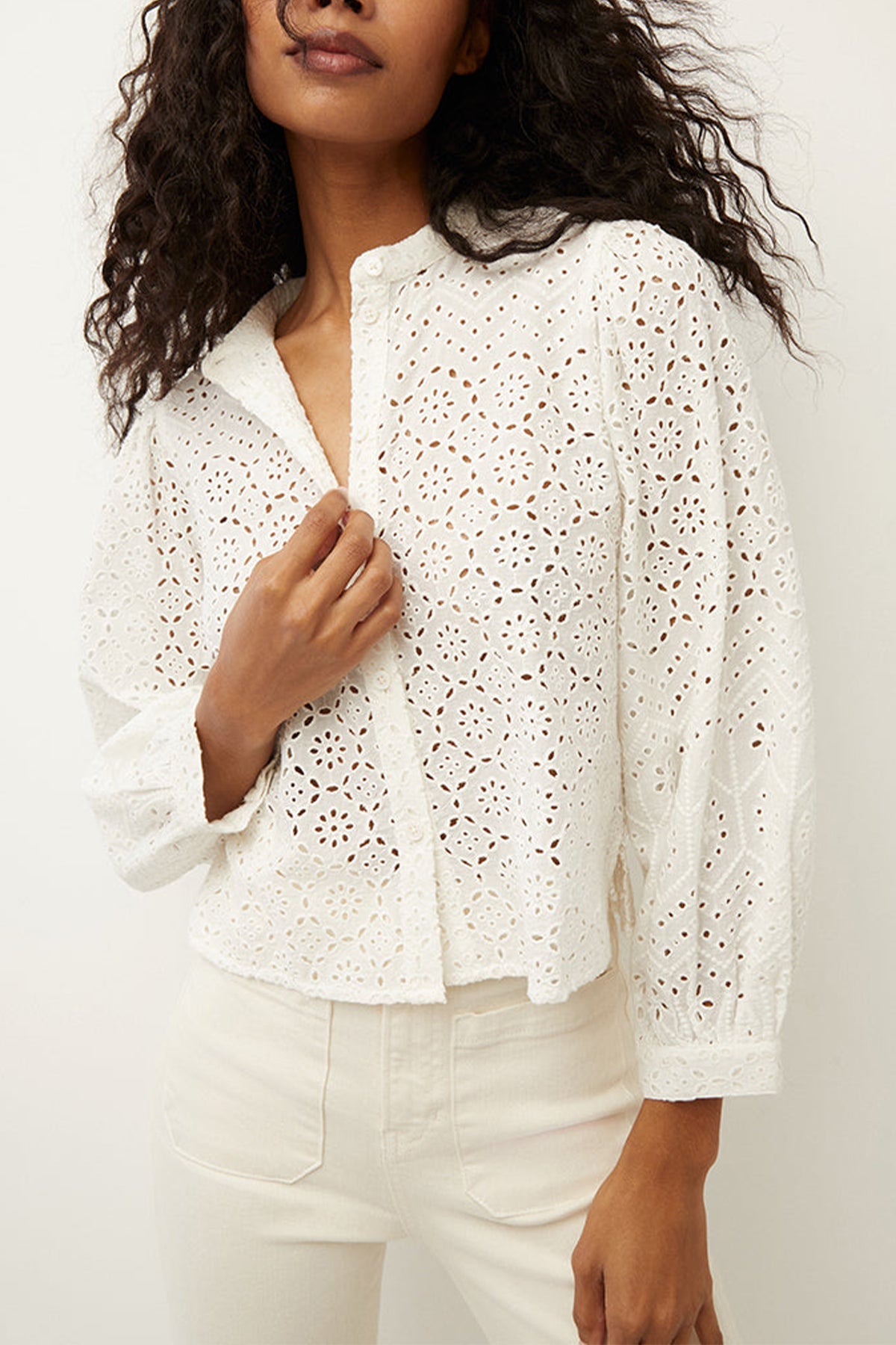 Vitale Eyelet Top in White - shop-olivia.com