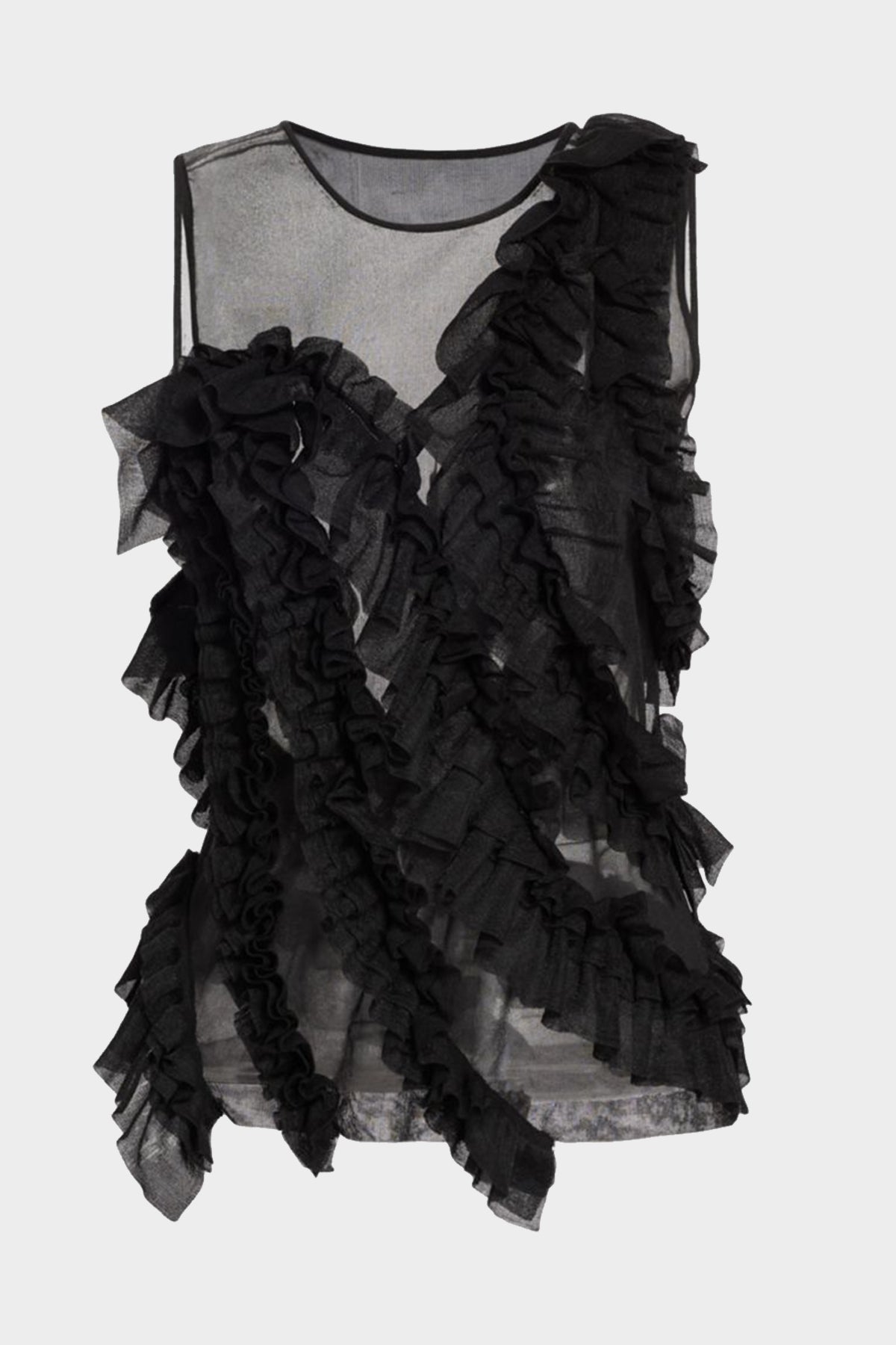 Winnifred Sheer Frilly Top in Noir - shop-olivia.com