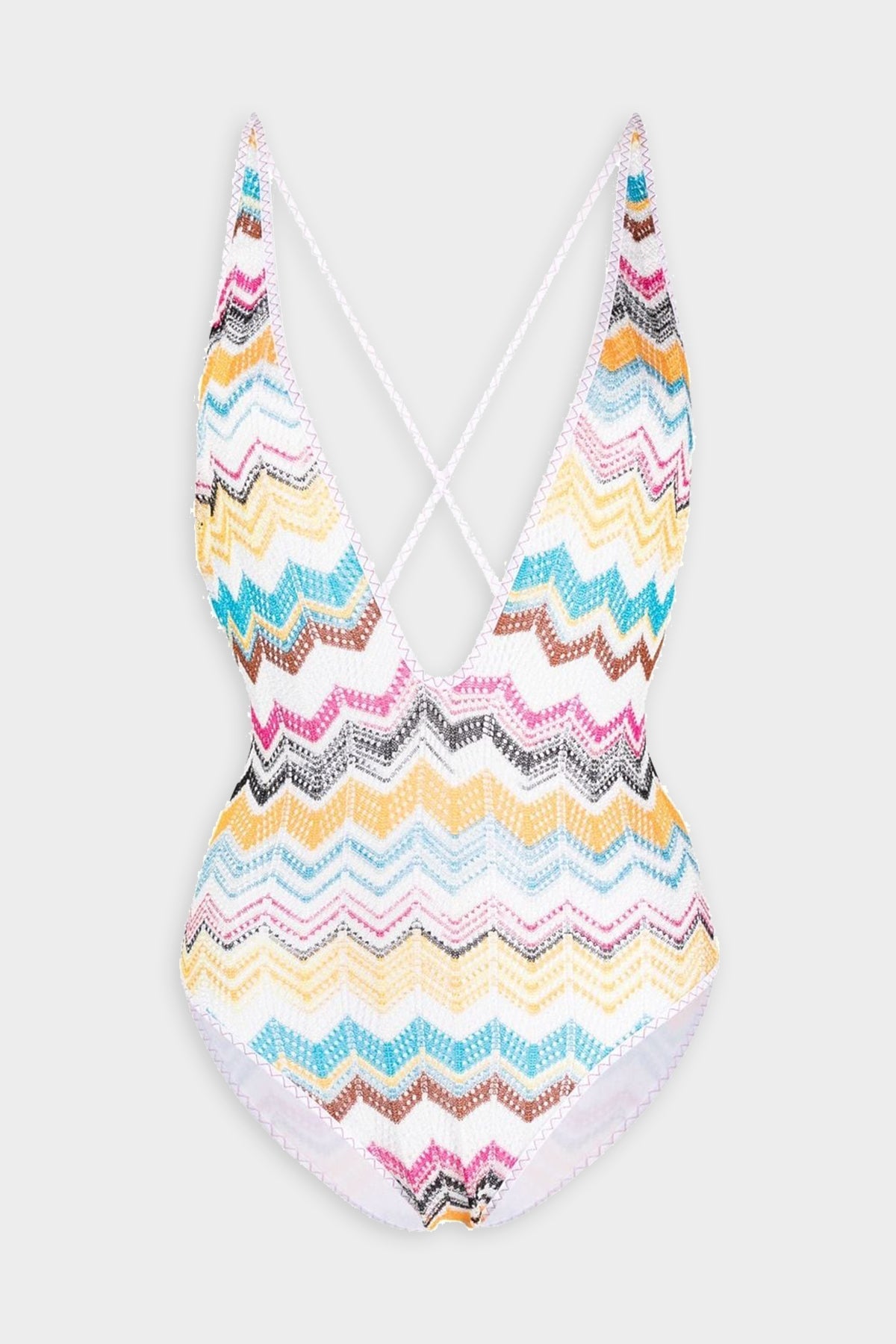 Zig-Zag Knitted One-Piece Swimsuit in Multicolor Chevron - shop-olivia.com