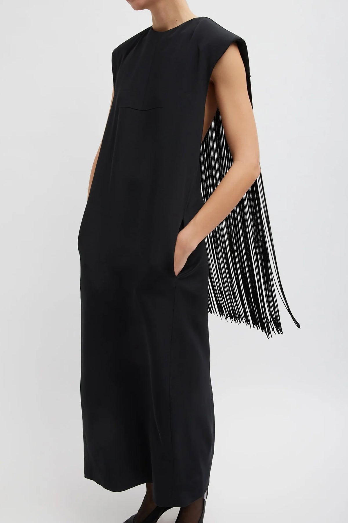 4 - Ply Silk Fringed Dress in Black - shop - olivia.com