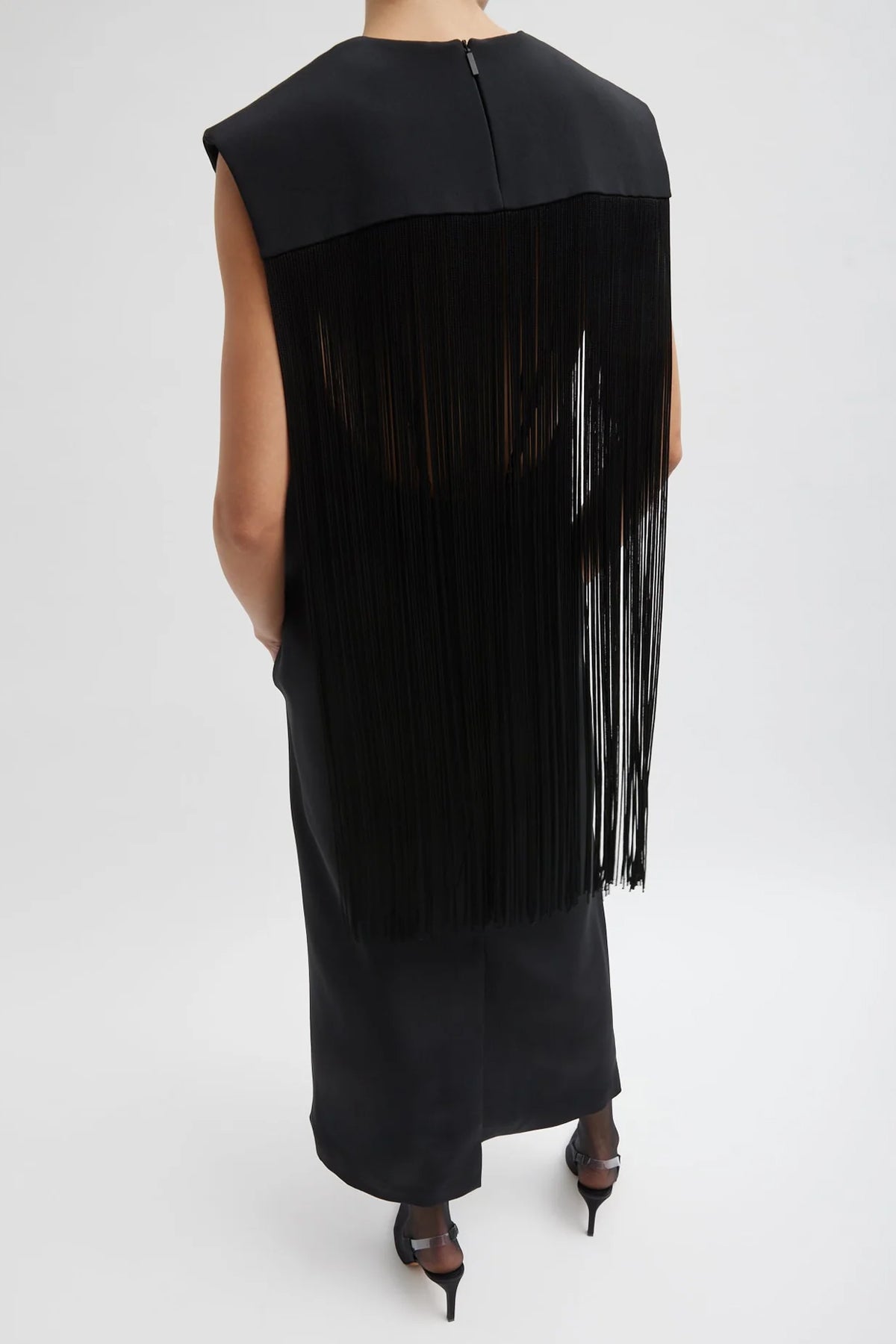 4 - Ply Silk Fringed Dress in Black - shop - olivia.com