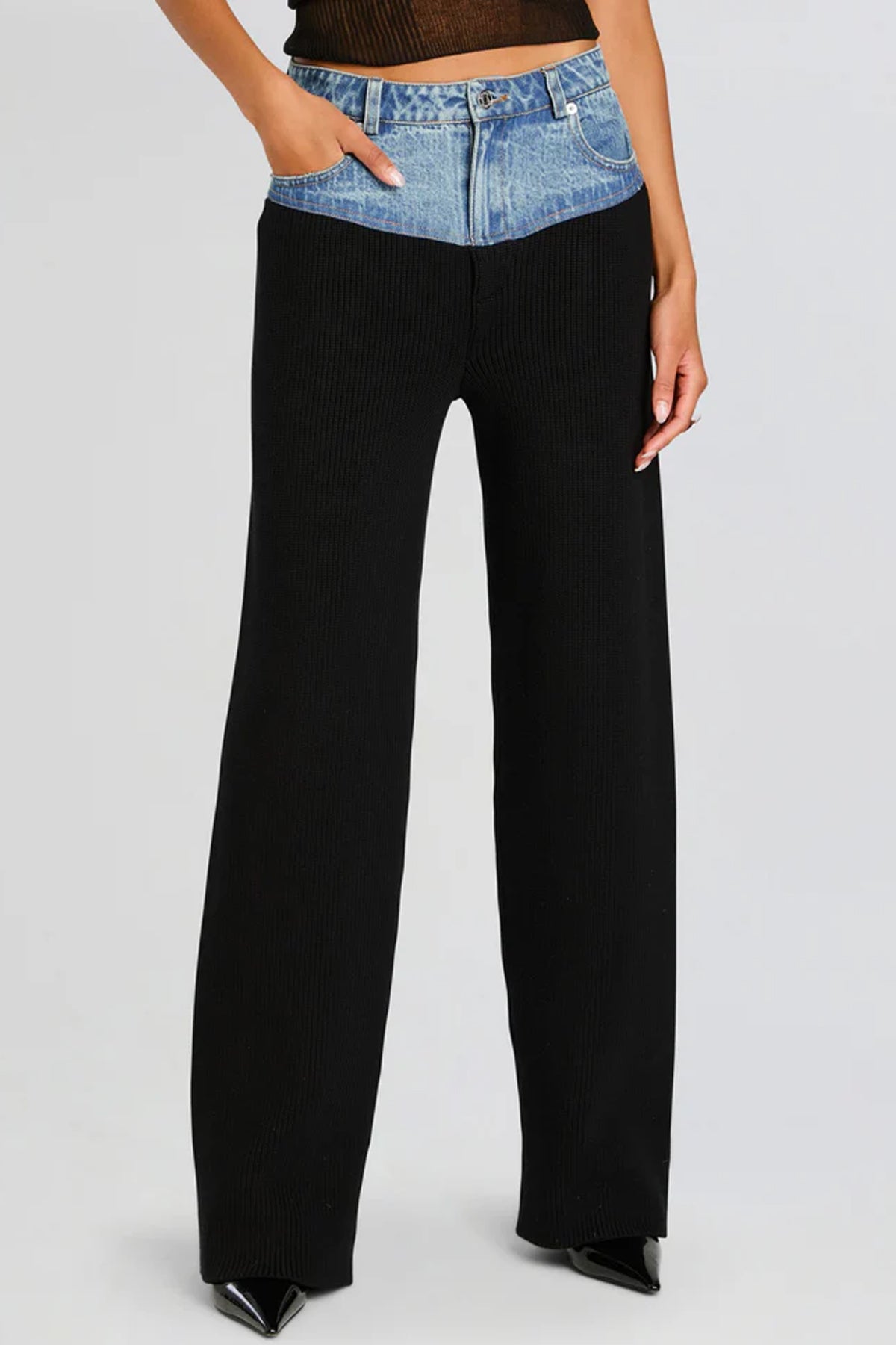 Chani Knit Denim Pant in Black/River