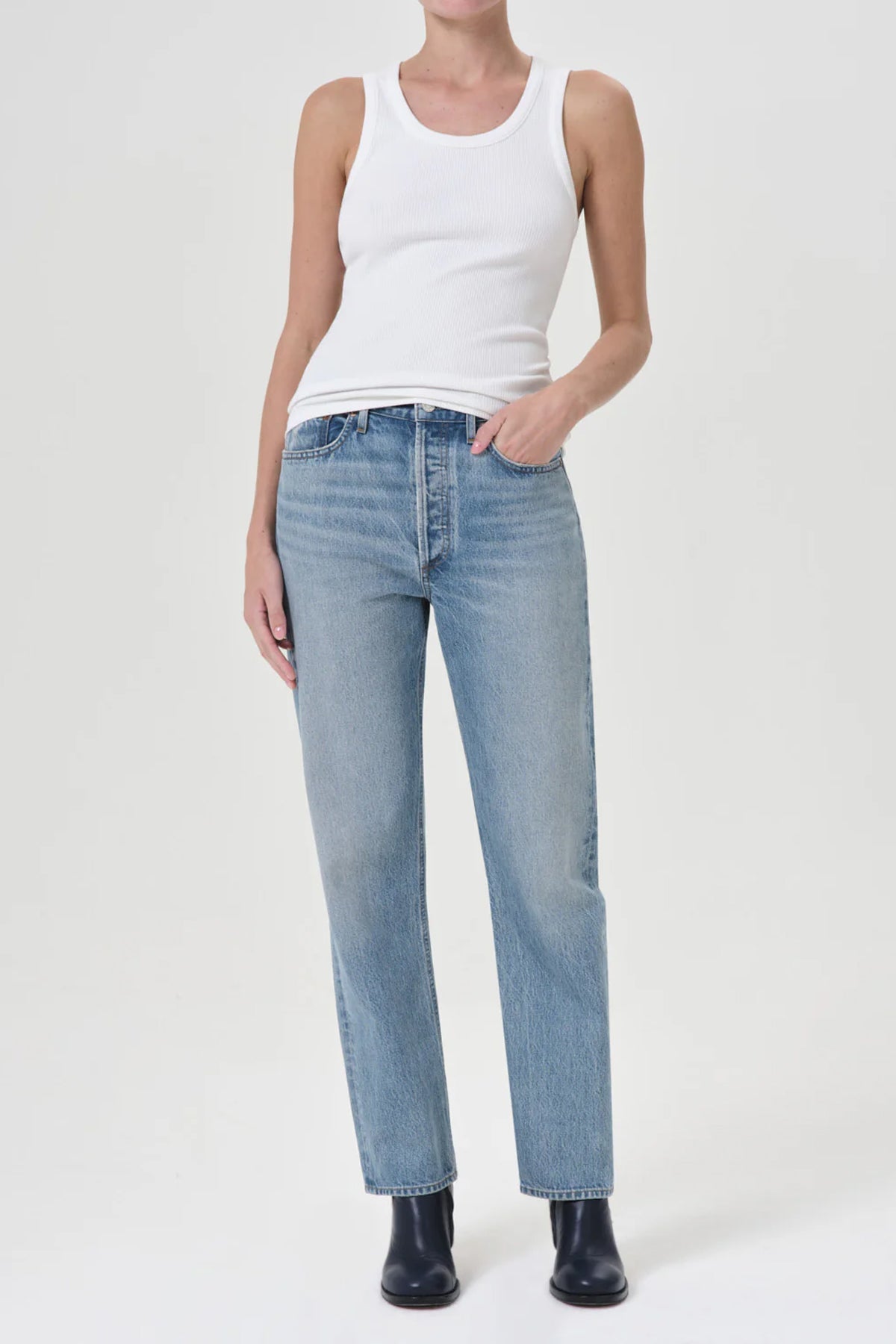 90's Pinch Waist High Rise Straight in Infinite - shop - olivia.com