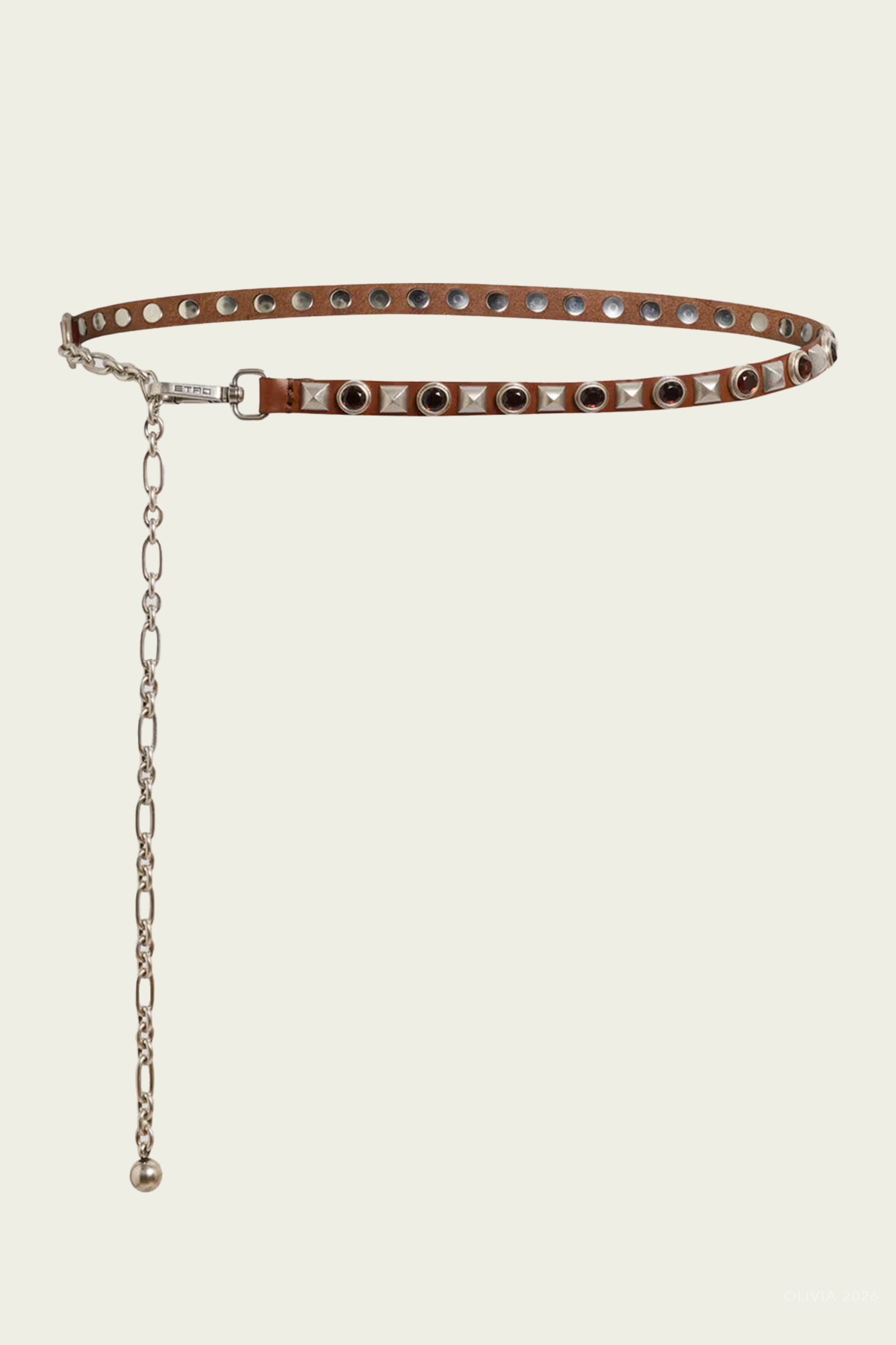 Jewel Studs Leather Belt in Brown