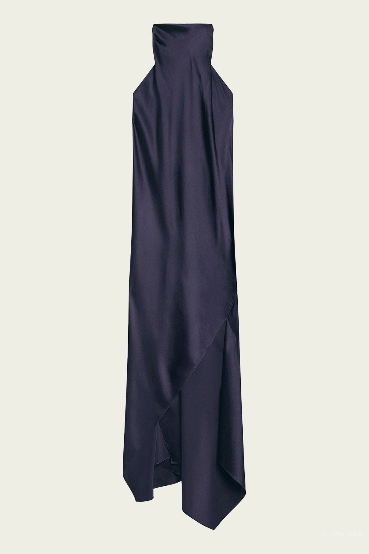 Silk Tie Scarf Dress in Navy