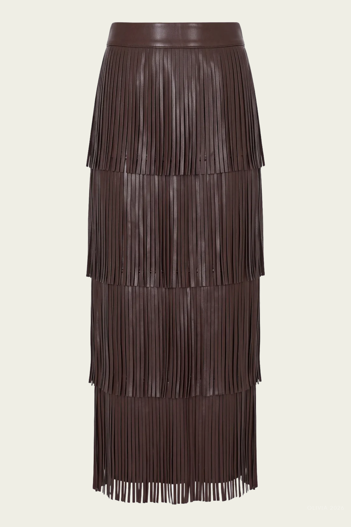 Za Za Vegan Leather Fringe Skirt in Dark Choco Brown