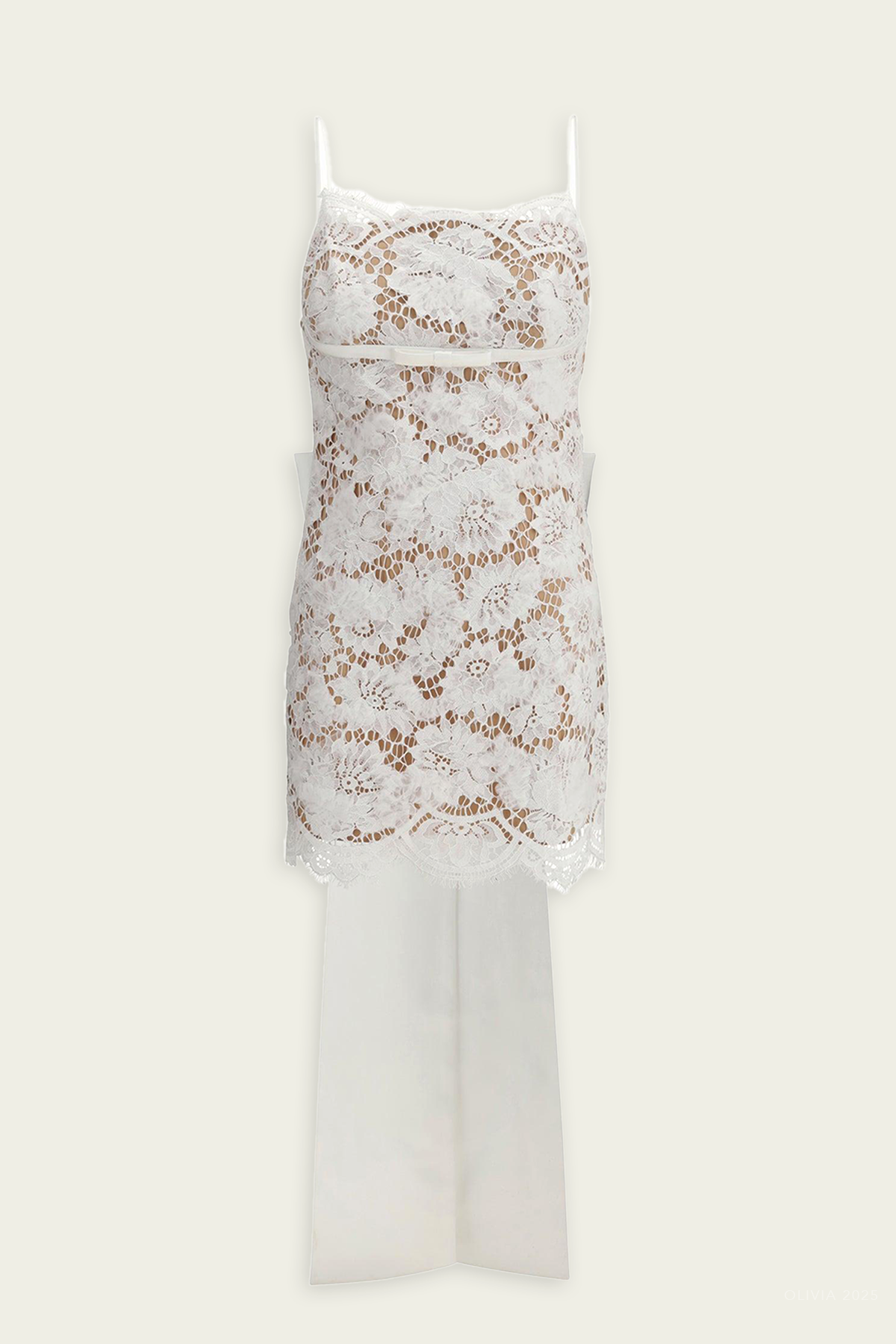 White Lace Satin Bow Mini Dress