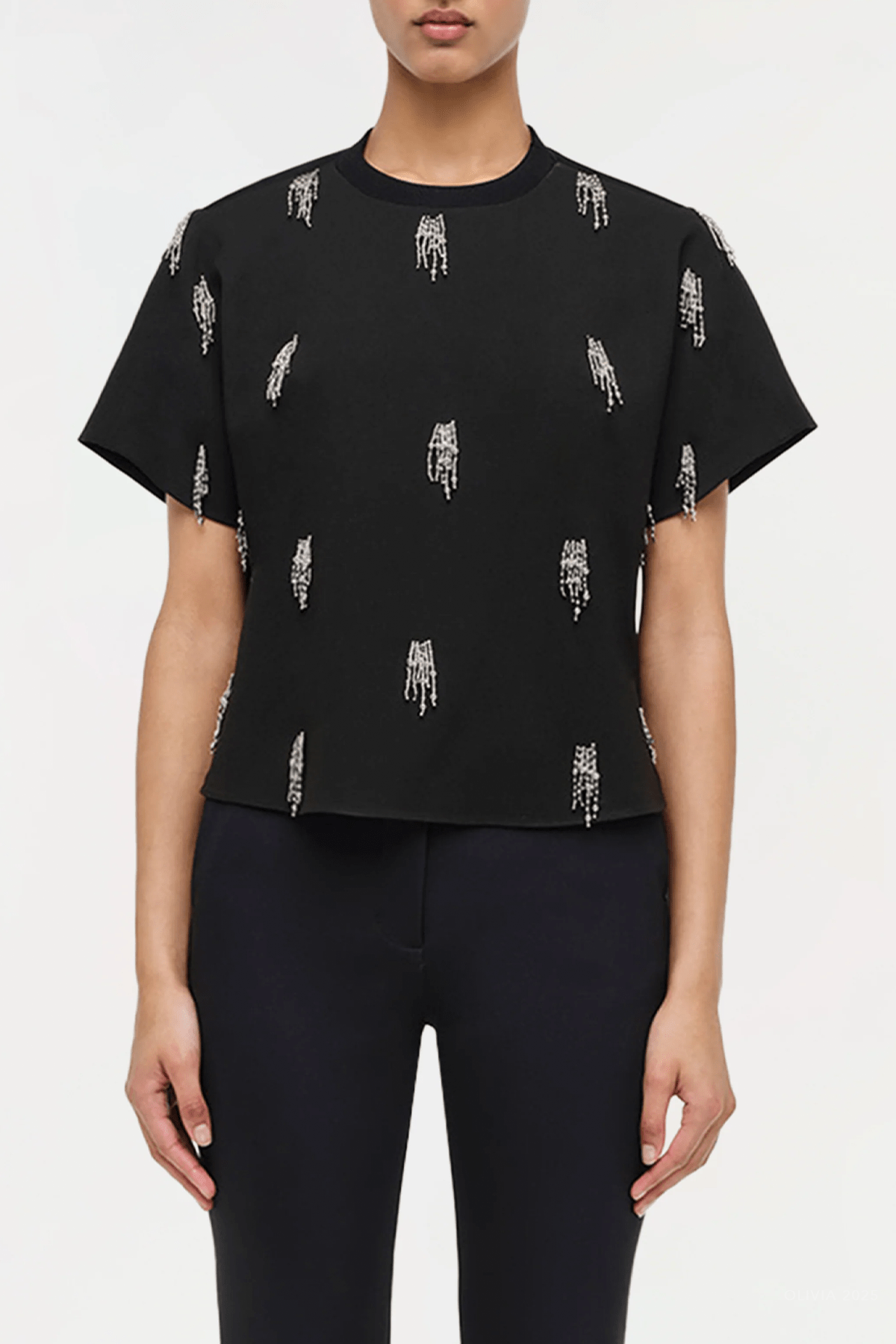 Abelia Embellished Top in Black - shop - olivia.com