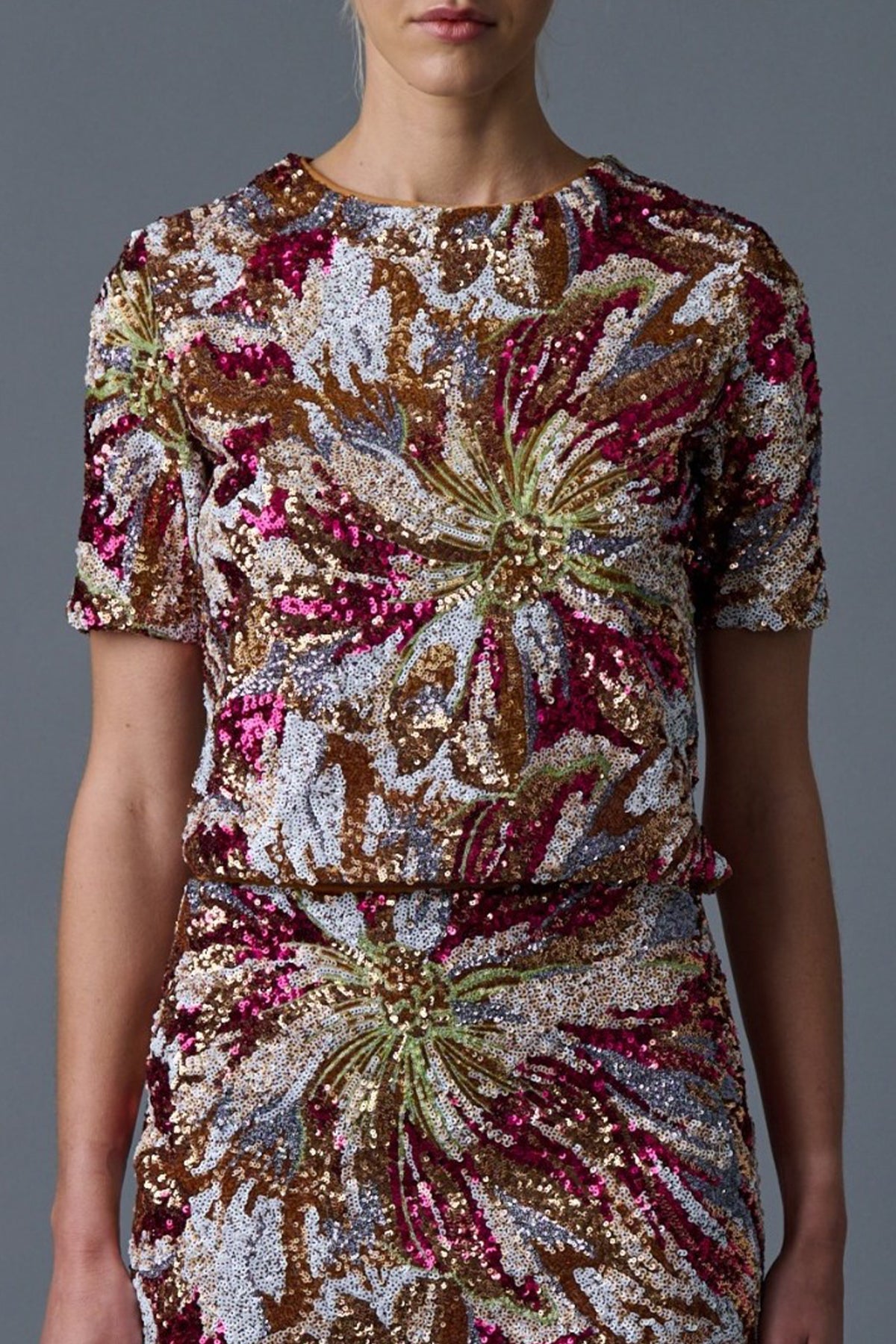 Abstract Floral Sequin Top in Multi - shop - olivia.com