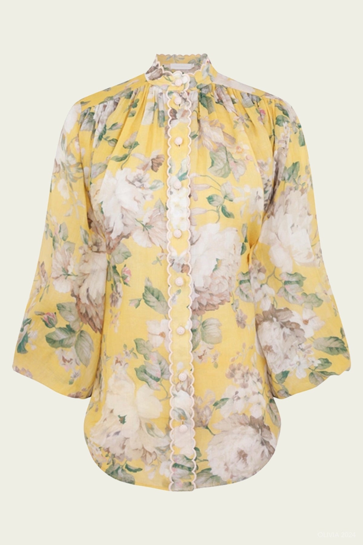 Acacia Scallop Blouse in Yellow Floral - shop - olivia.com