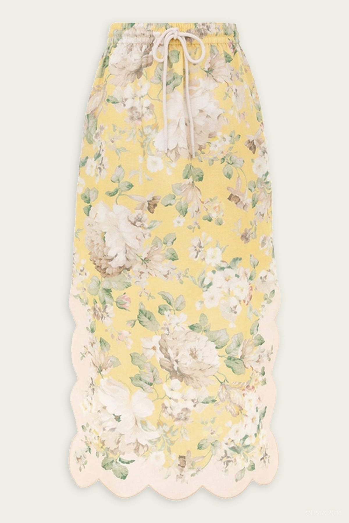 Acacia Scallop Midi Skirt in Yellow Floral - shop - olivia.com