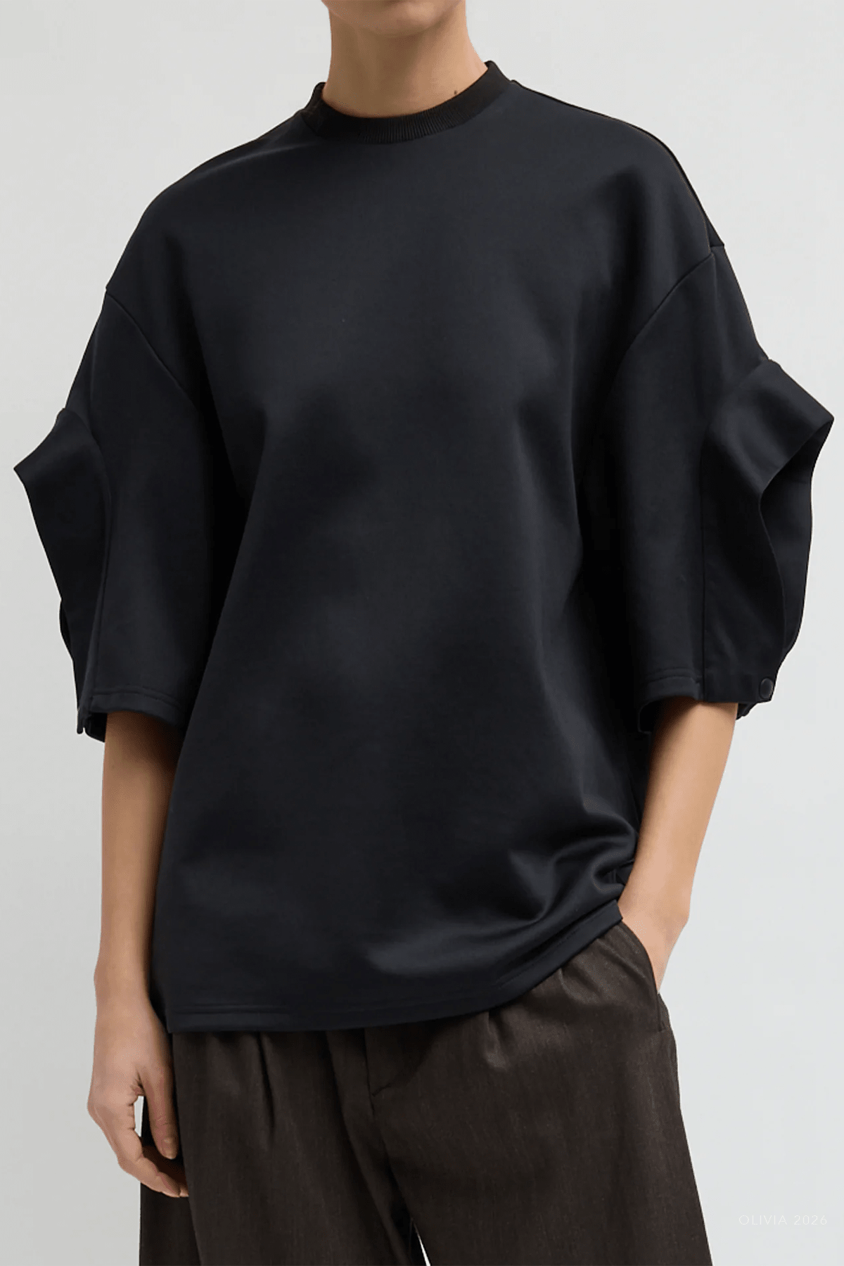 Active Knit Easy Drape Sleeve T-Shirt in Black - shop-olivia.com