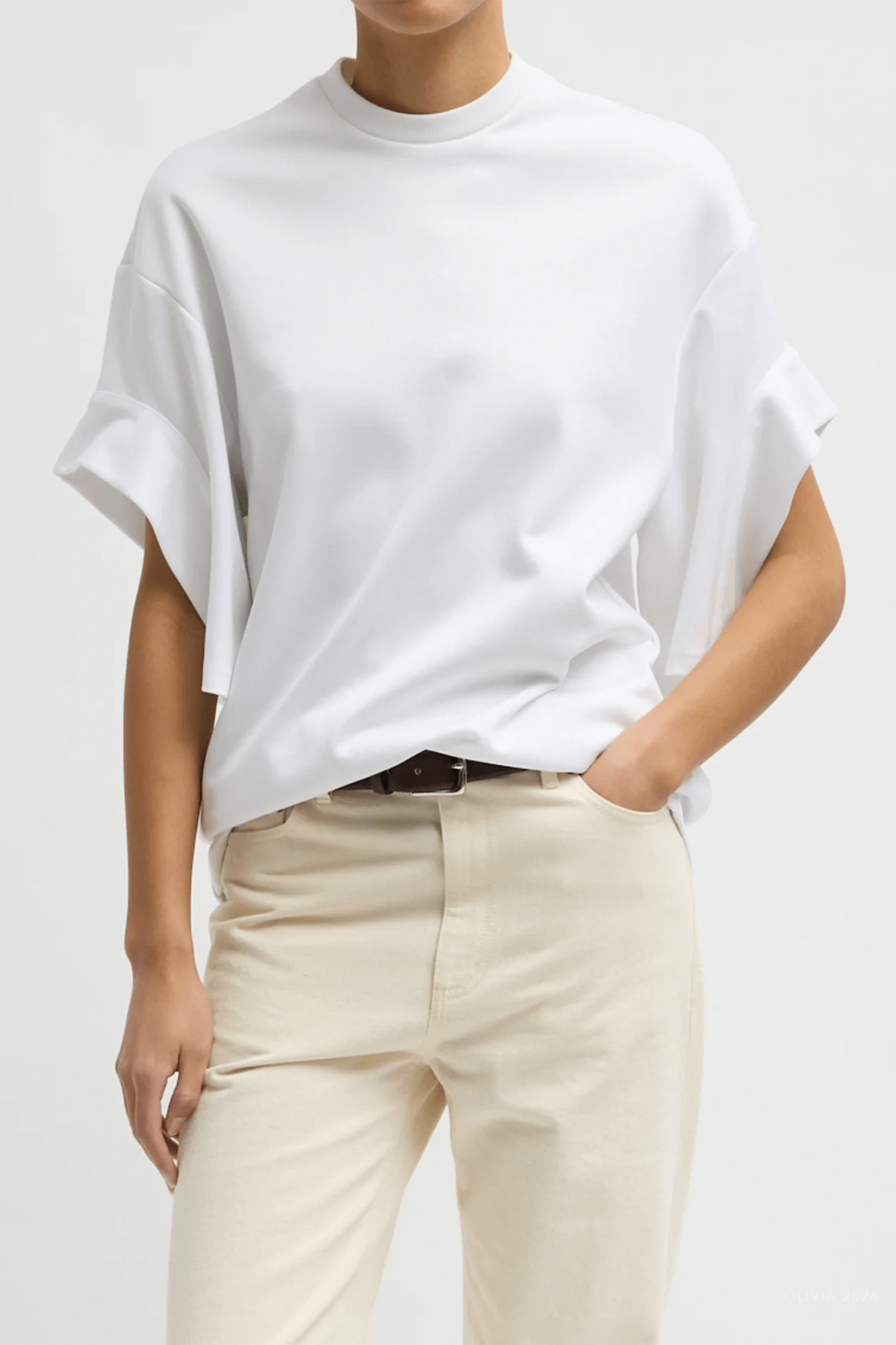 Active Knit Easy Drape Sleeve T-Shirt in White - shop-olivia.com