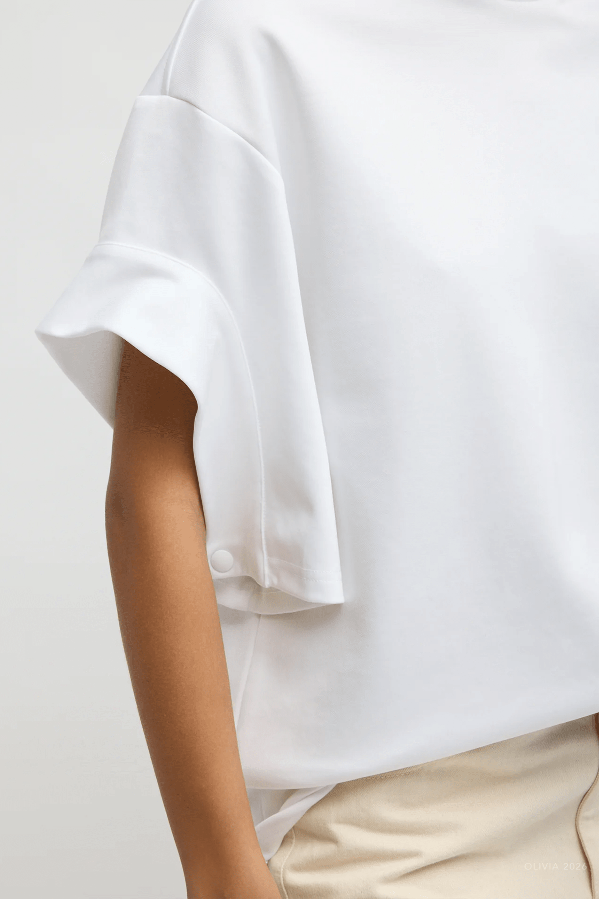 Active Knit Easy Drape Sleeve T-Shirt in White - shop-olivia.com