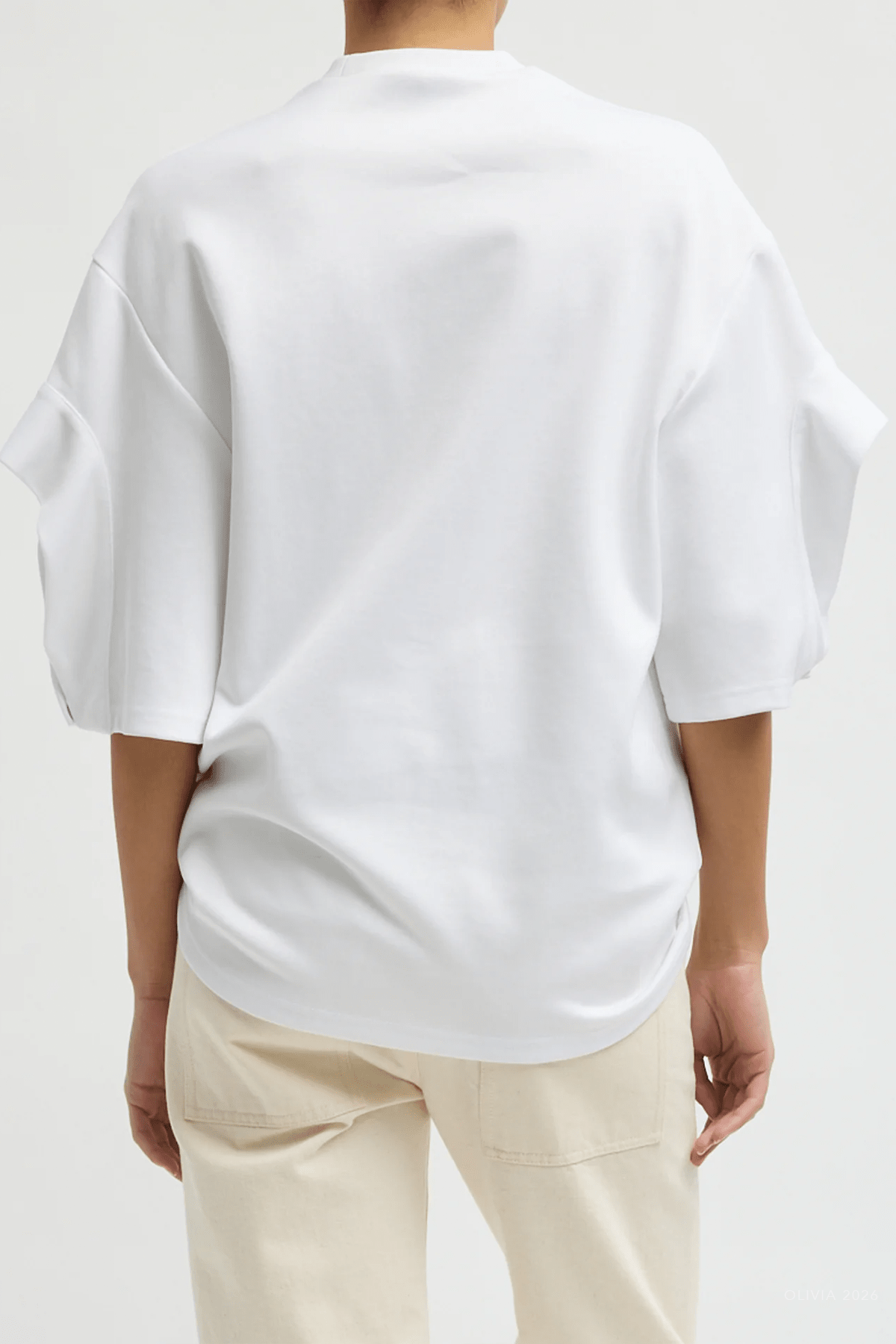 Active Knit Easy Drape Sleeve T-Shirt in White - shop-olivia.com